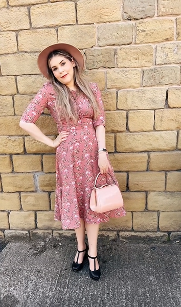 Caroline in the Pink Floral Tribute Dress