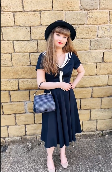 Alice in the Navy and White Sailor Collar Vintage Style Swing Dress 