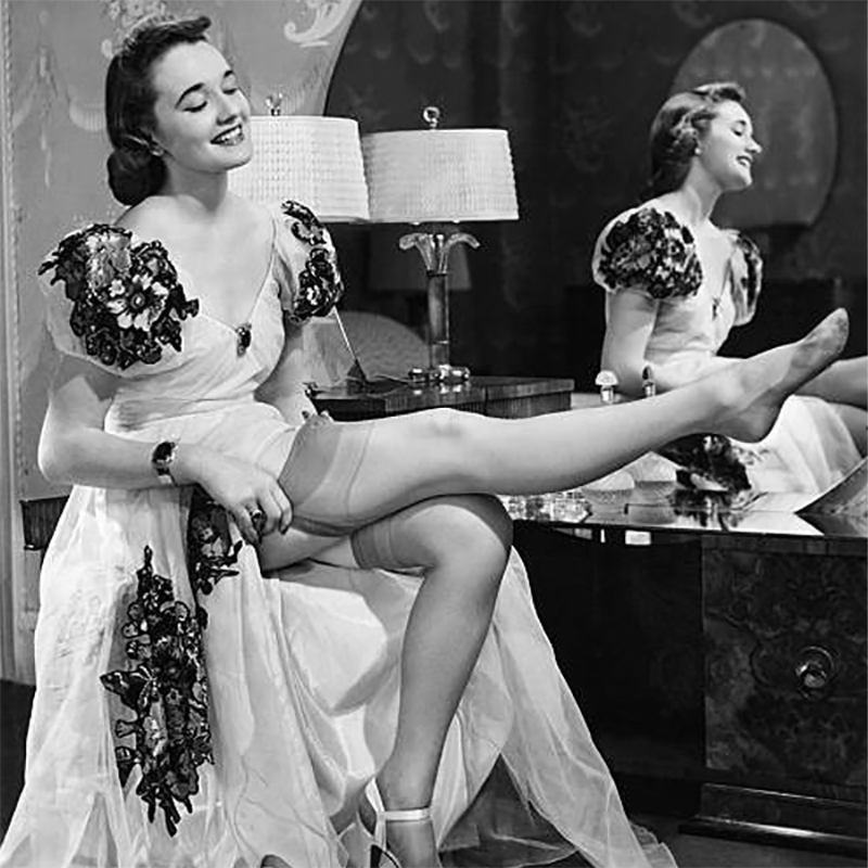 woman showing legs in stockings