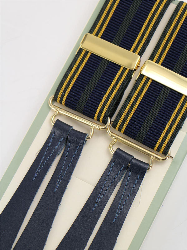 Navy & Rust Stripe 1940s Style Braces with Blue Leather Loops
