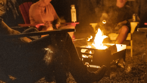 friends around the portable fire pit