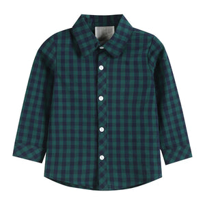 Gingham Boy Dress Shirt - Blue/Green - Lolli & Pop