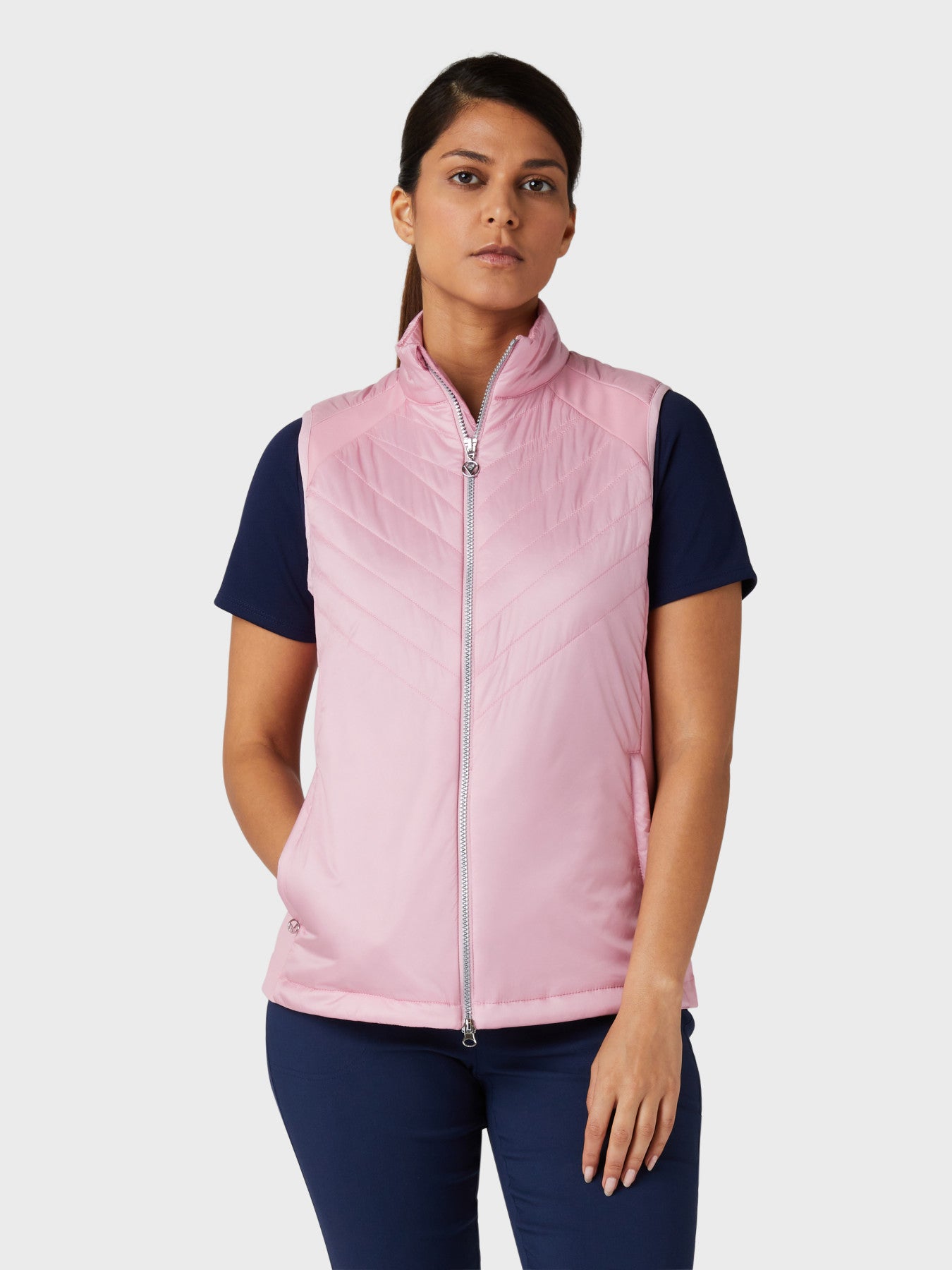 View Womens Chev Primaloft Quilted Gilet In Pink Nectar information