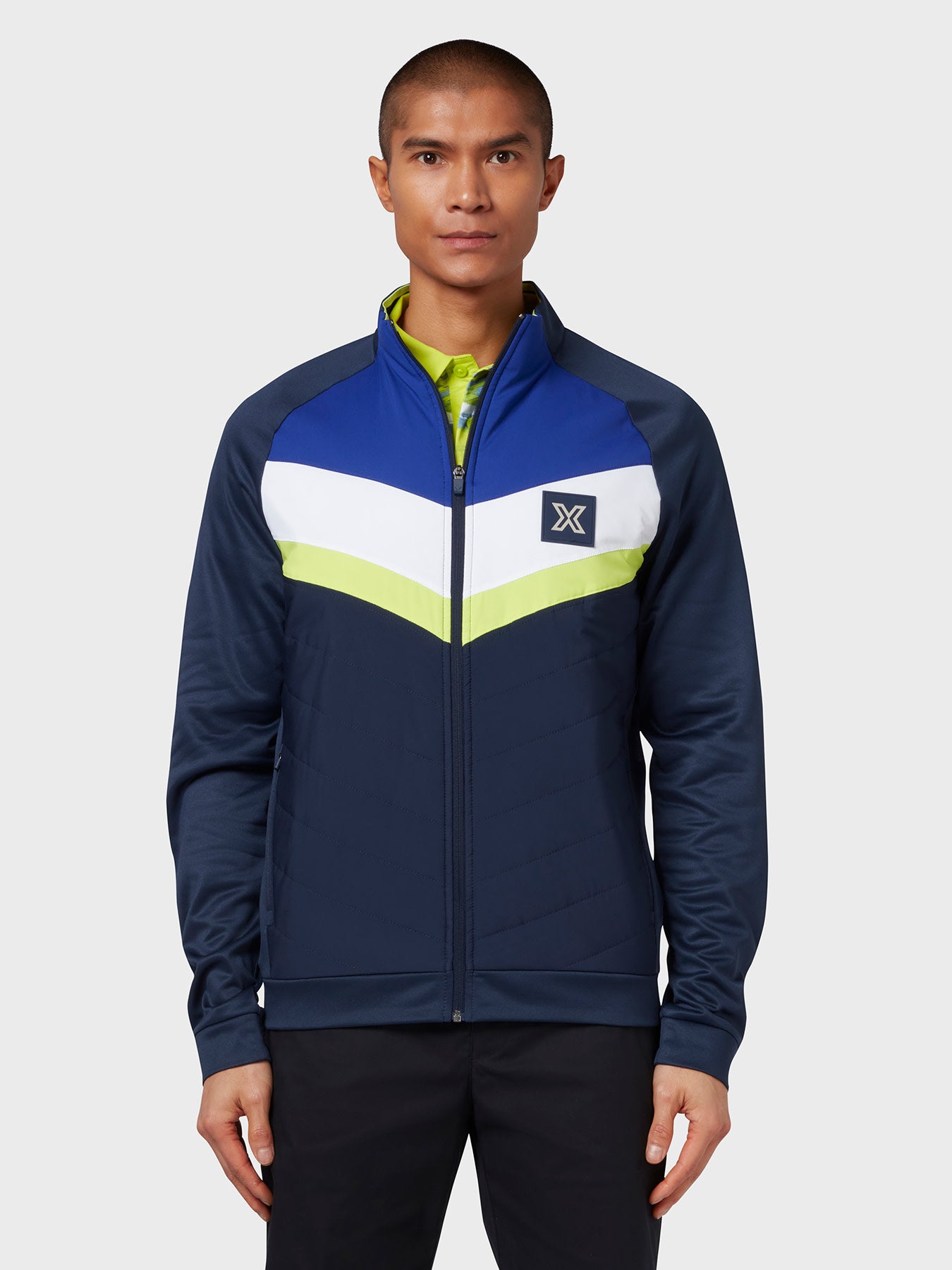 View Mixed Media X Series Colour Block Full Zip Puffer In Navy Blazer information