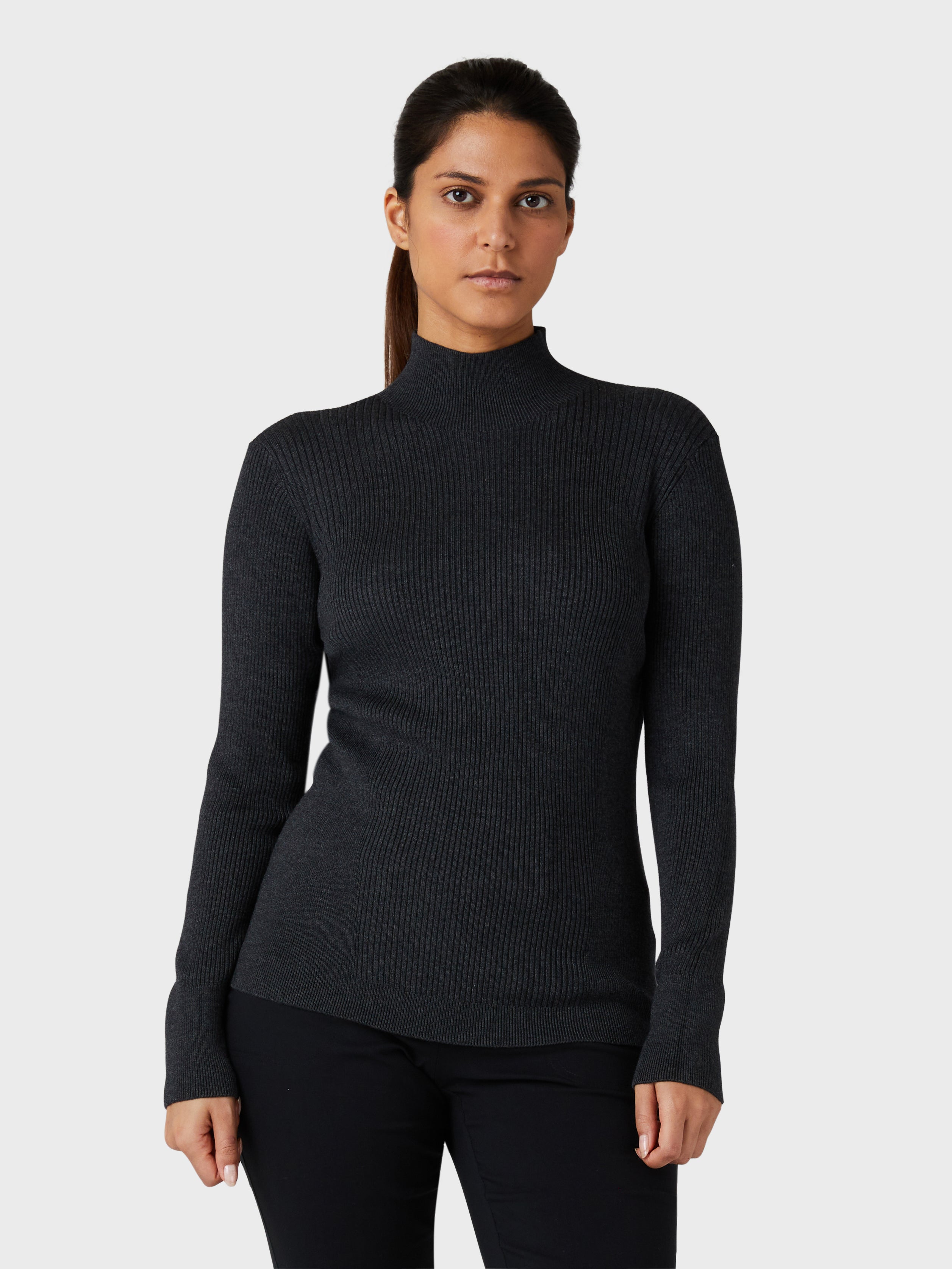 View Womens Long Sleeve Body Mapped High Mock Neck Sweater In Charcoal Gre information