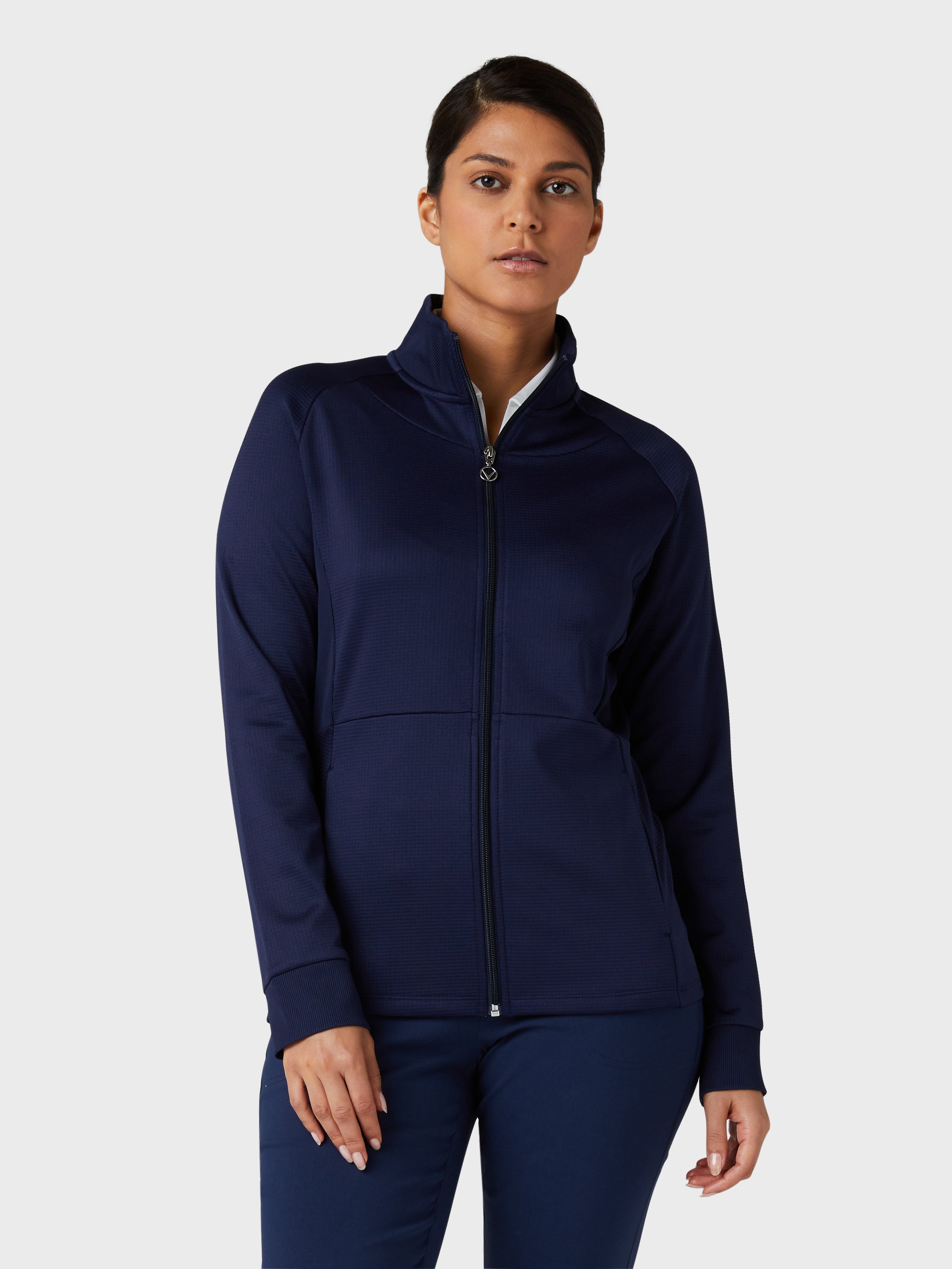 View Womens Midweight Waffle Fleece Jacket In Peacoat Peacoat L information