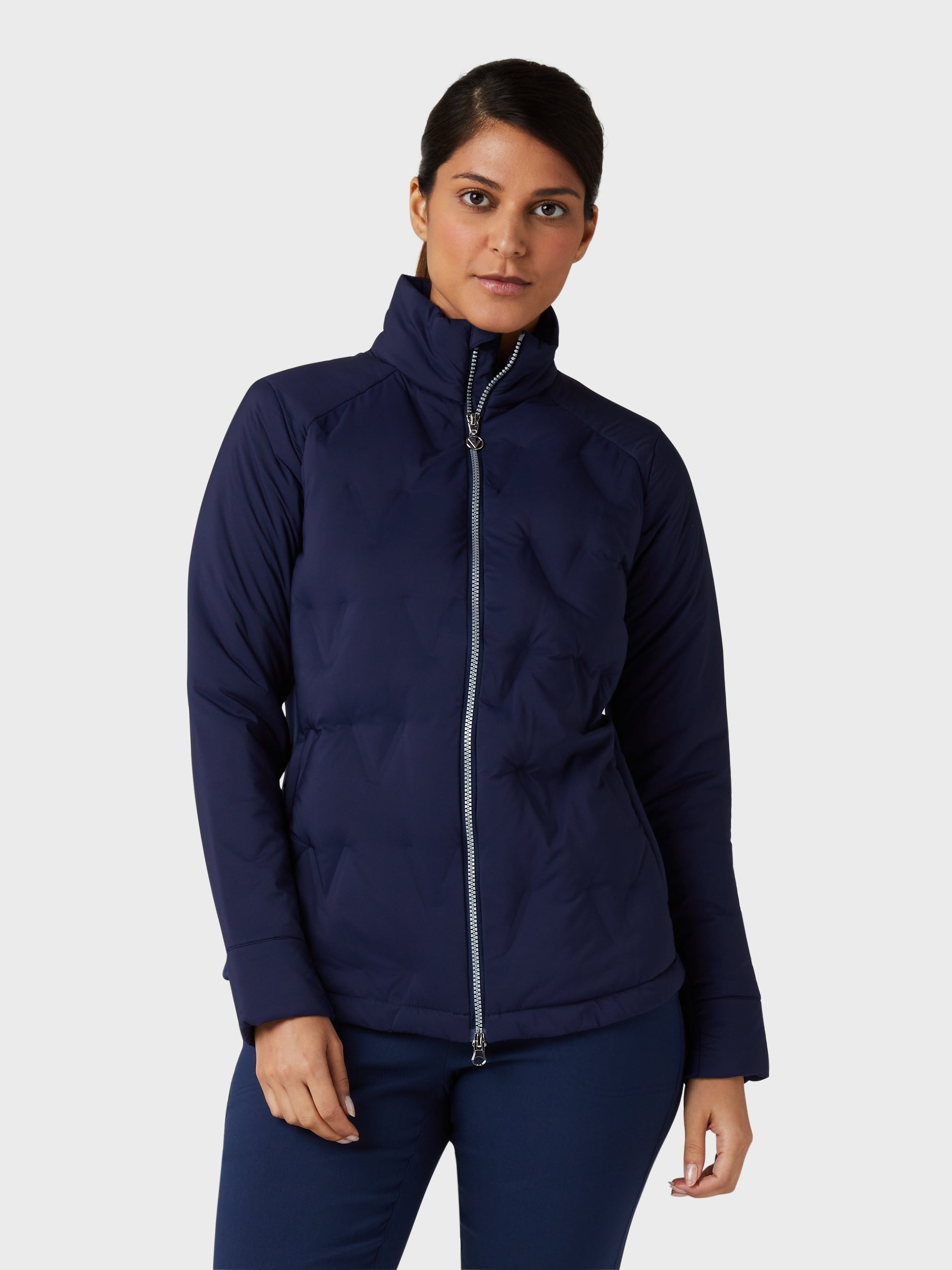 View Womens Primaloft Chev Quilted Jacket In Peacoat information