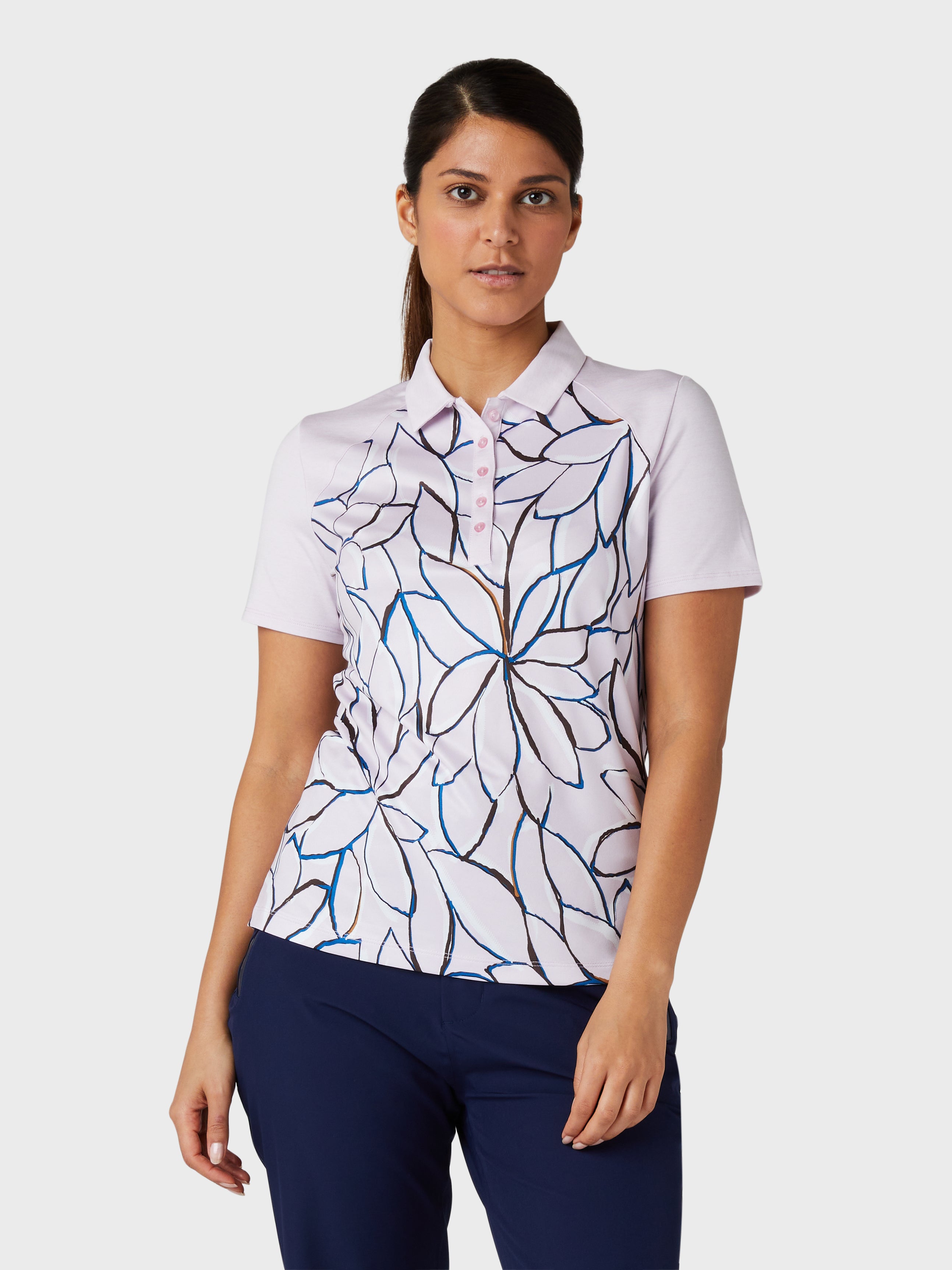 View Womens Linear Floral Polo In Pink Nectar information