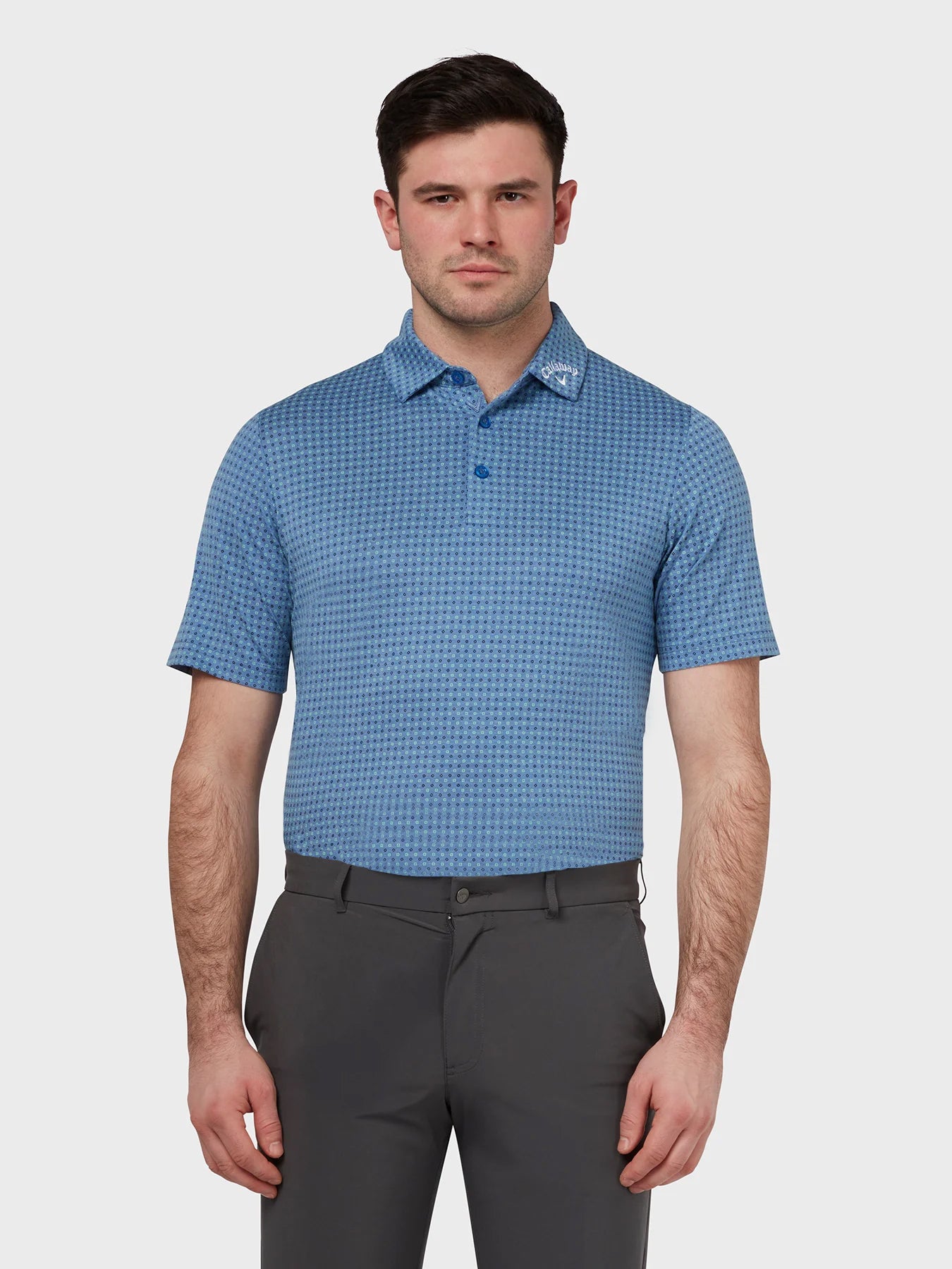 View Soft Touch Micro Print Polo In Magnetic Blue Heather information