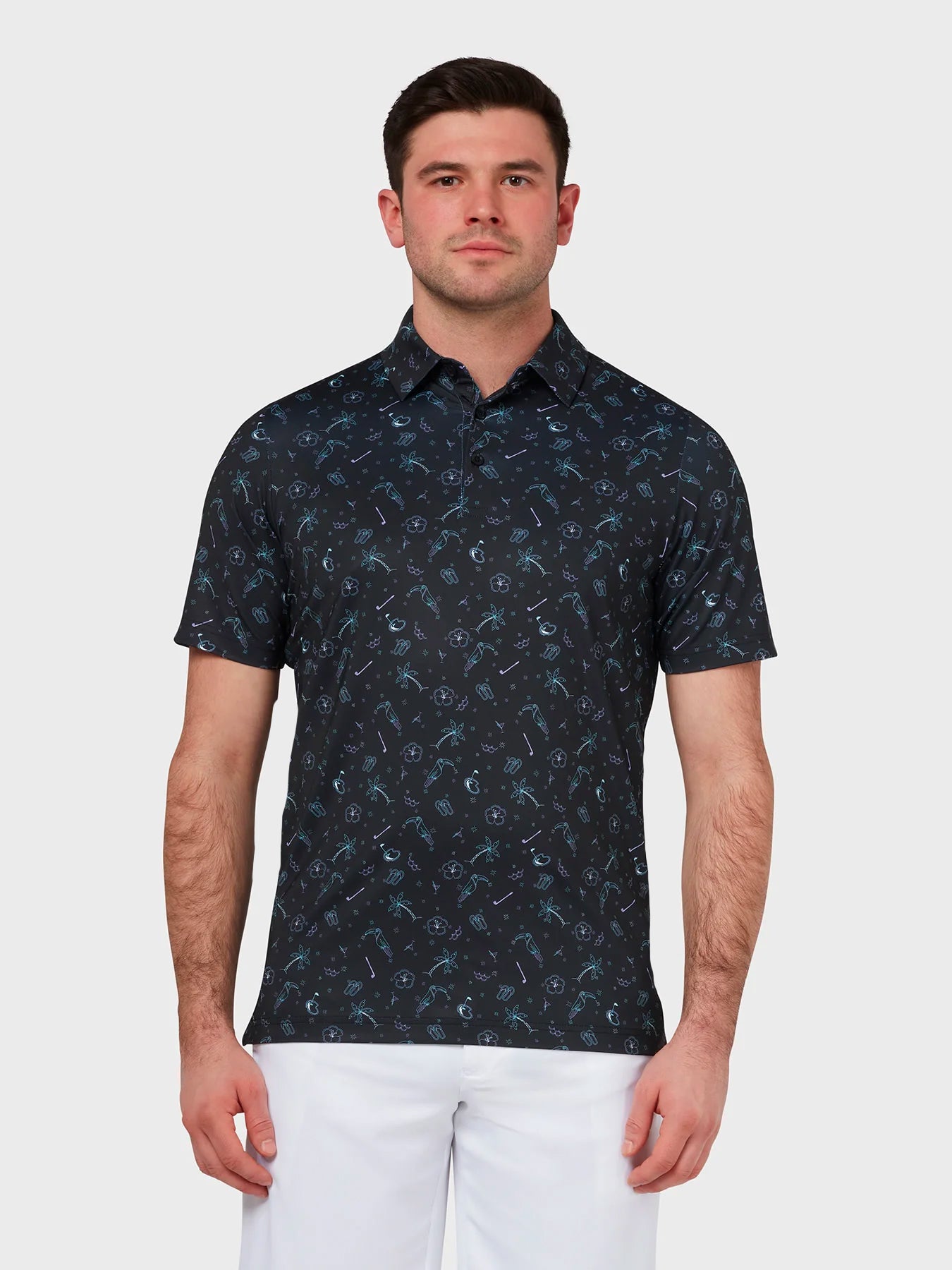 View All Over Golf Tucan Print Polo In Caviar information