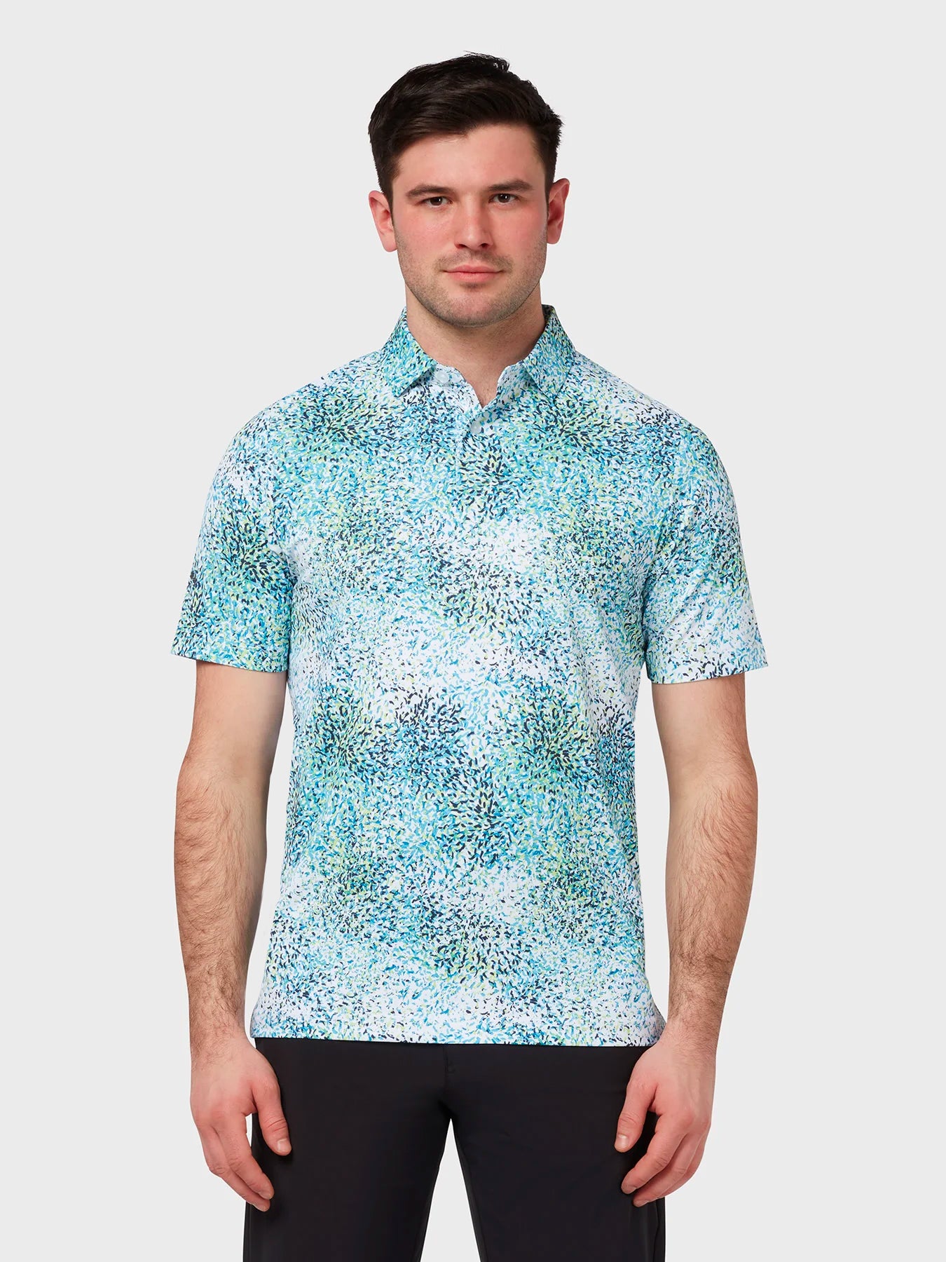 View All Over Abstract Artisan Print Polo In Bright White information