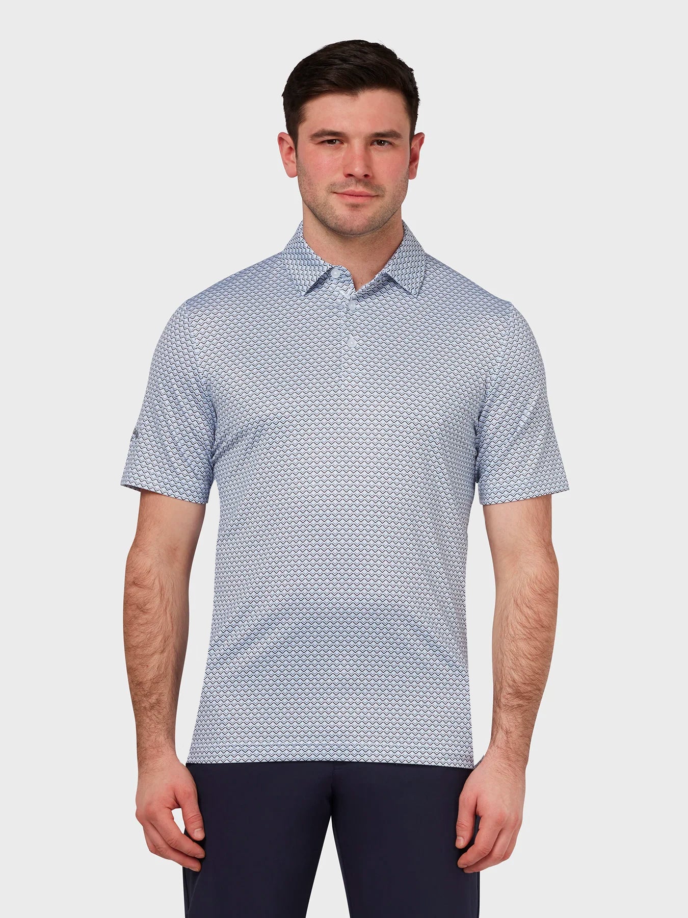 View Ombre Chev Print Polo In Bright White Bright White XXXL information