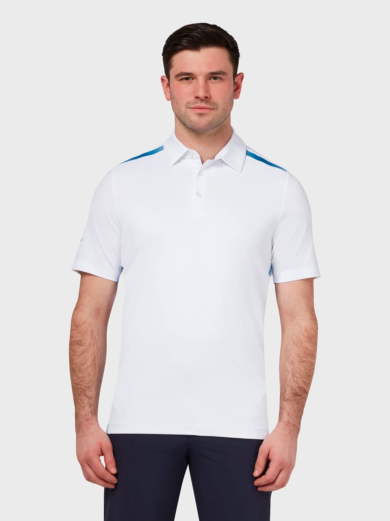 View Performance Colour Block Polo In Bright White information
