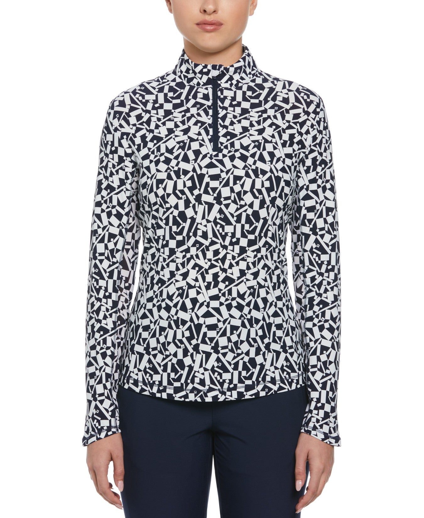 View Womens TwoTone Geometric Print Golf Shirt In Peacoat information