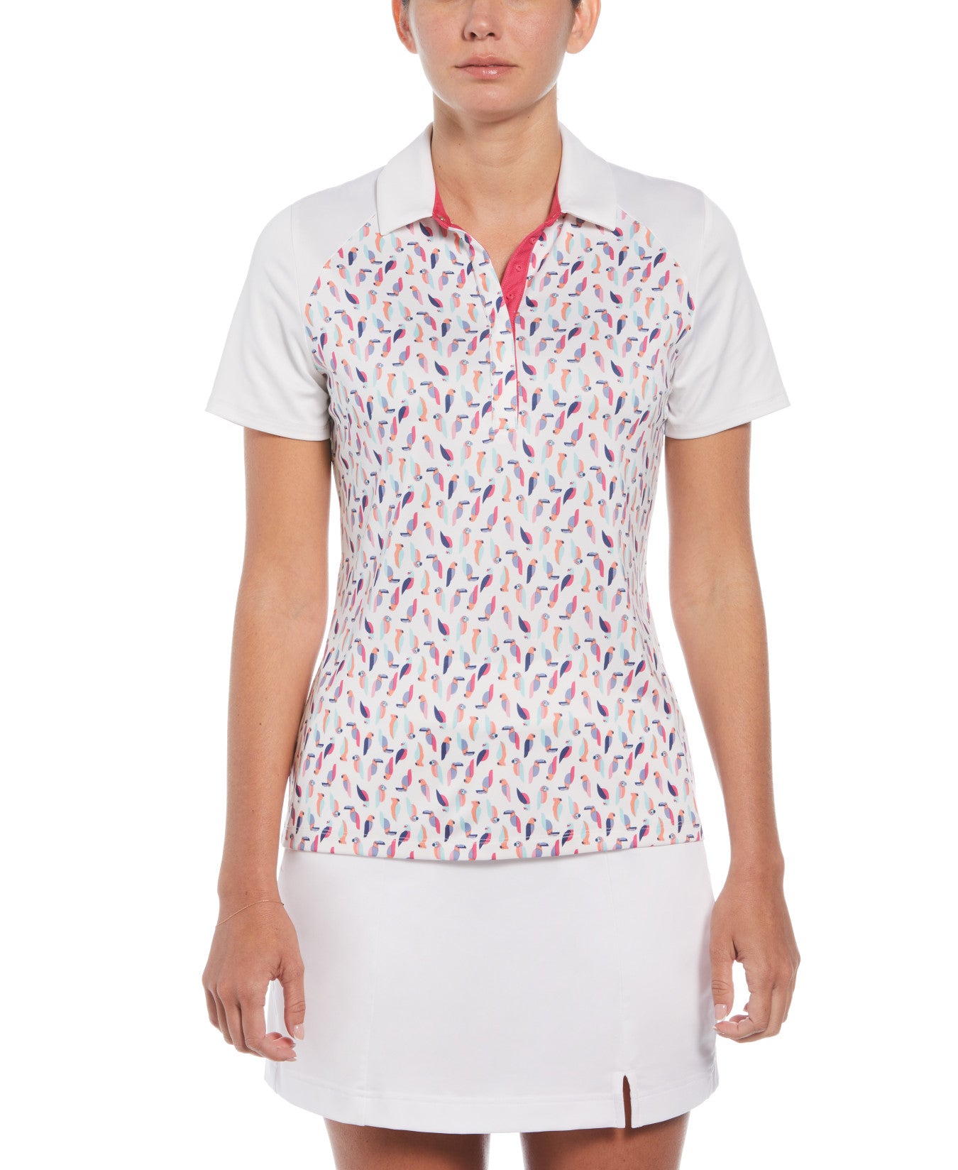 View Womens Birdie And Eagle Print Golf Polo In Brilliant White information