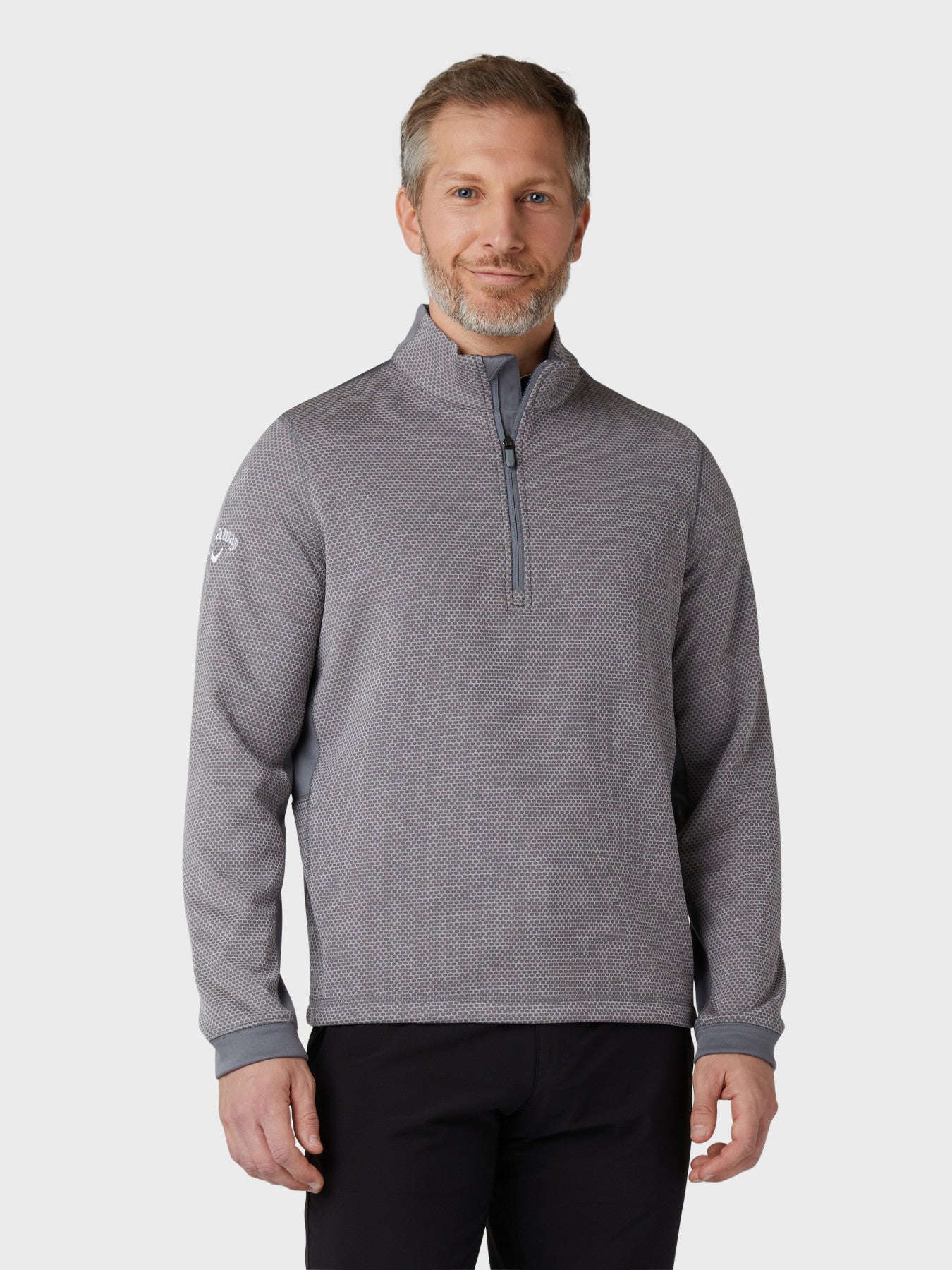 View Mens Eco Hex Textured Midweight 12 Zip Pullover In Medium Grey Heather Medium Grey Htr L information