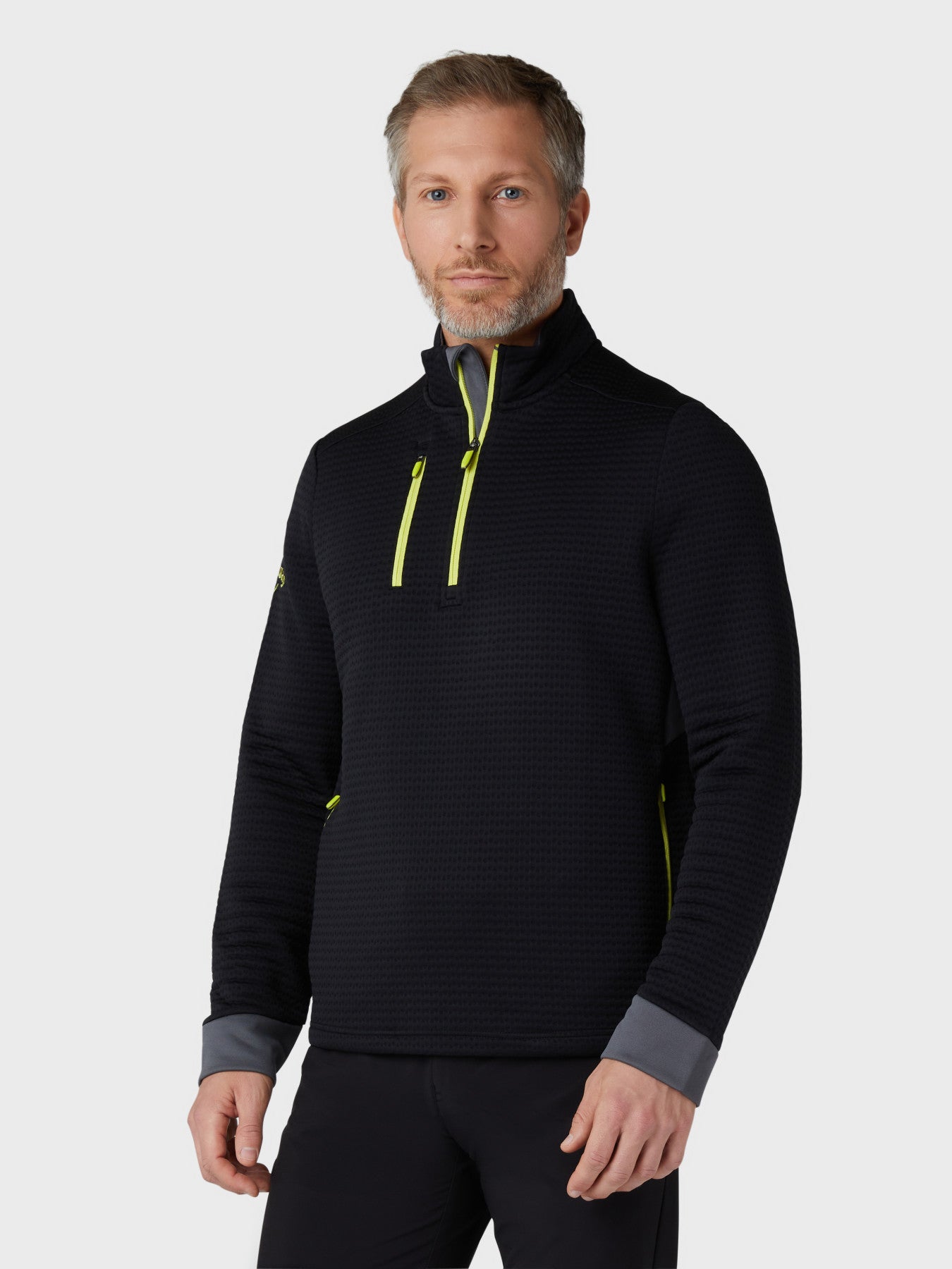 View Mens Midweight Textured 14 Zip Fleece In CaviarYellow Plum CaviarYellow Plum XXL information