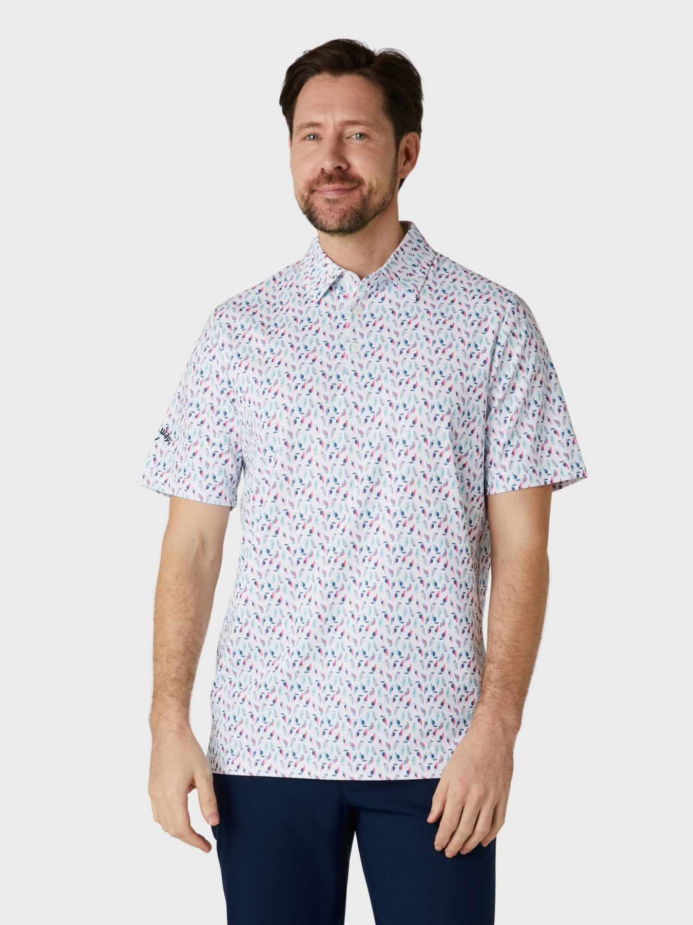 View Short Sleeve Chev All Over Eagle Print Polo Shirt In Bright White information