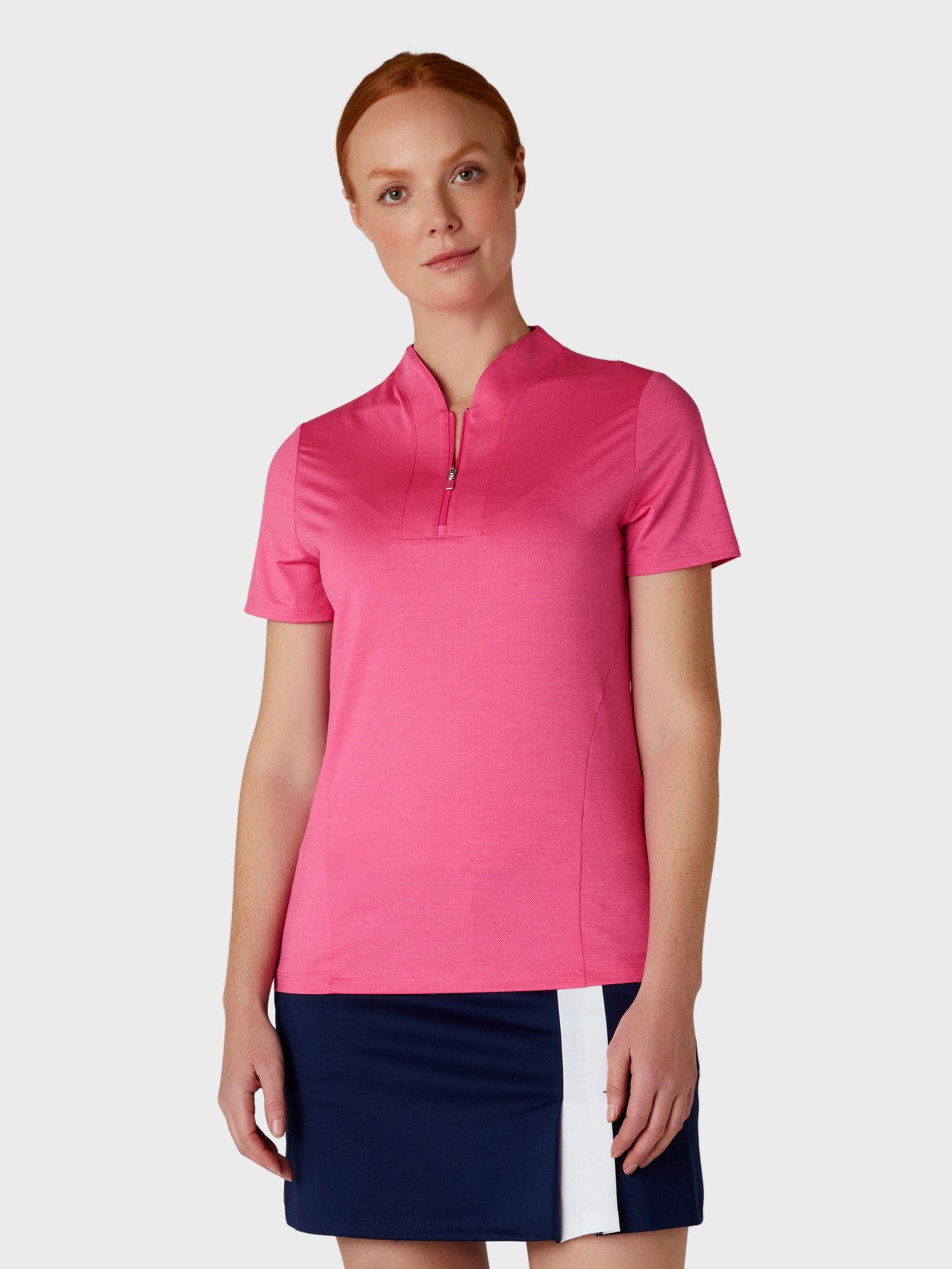 View Womens Tonal Texture Heather Polo Top In Pink Peacock Heather information