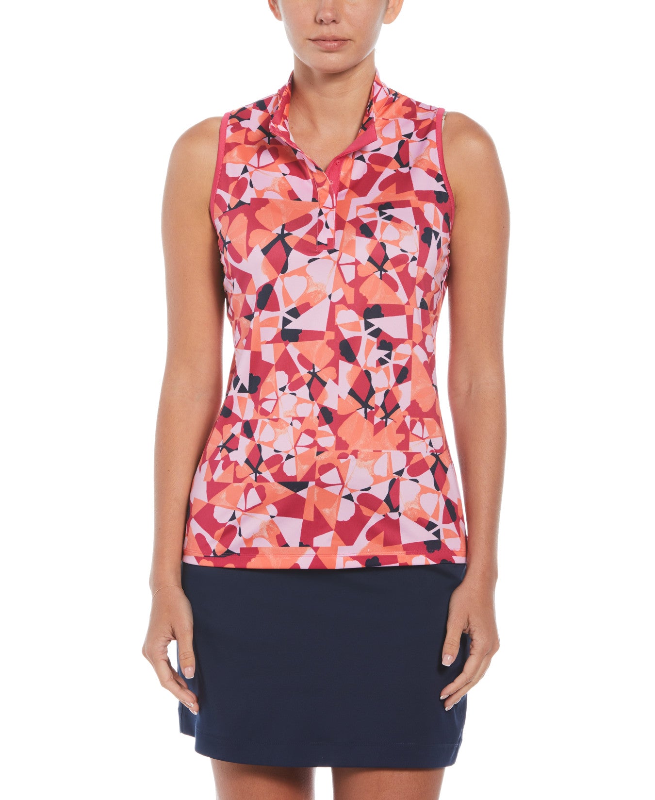 View Womens Geometric Floral Print Golf Shirt With Snap Placket In Pink Pe information
