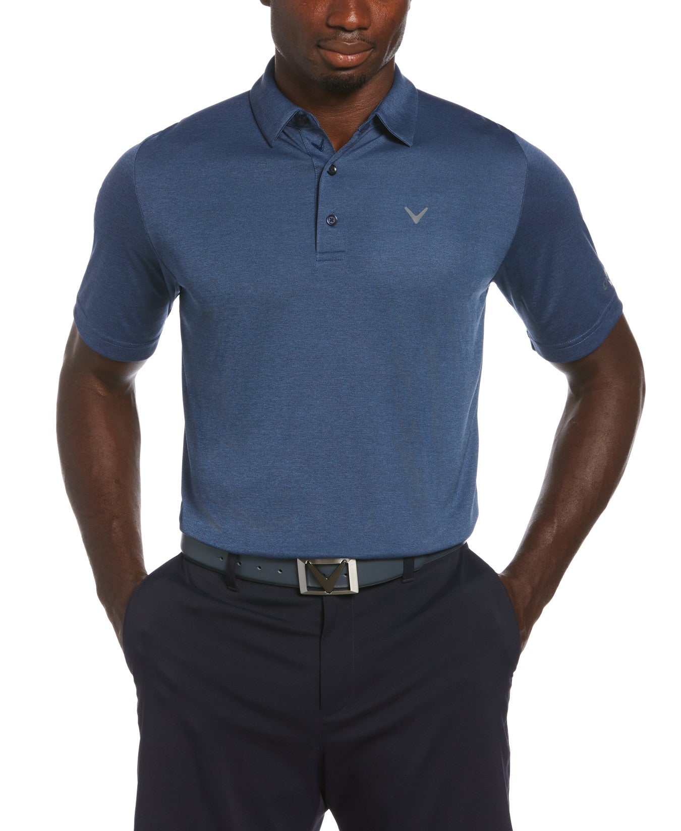 View Mens Swing Tech Birdseye Polo In Peacoat Heather information