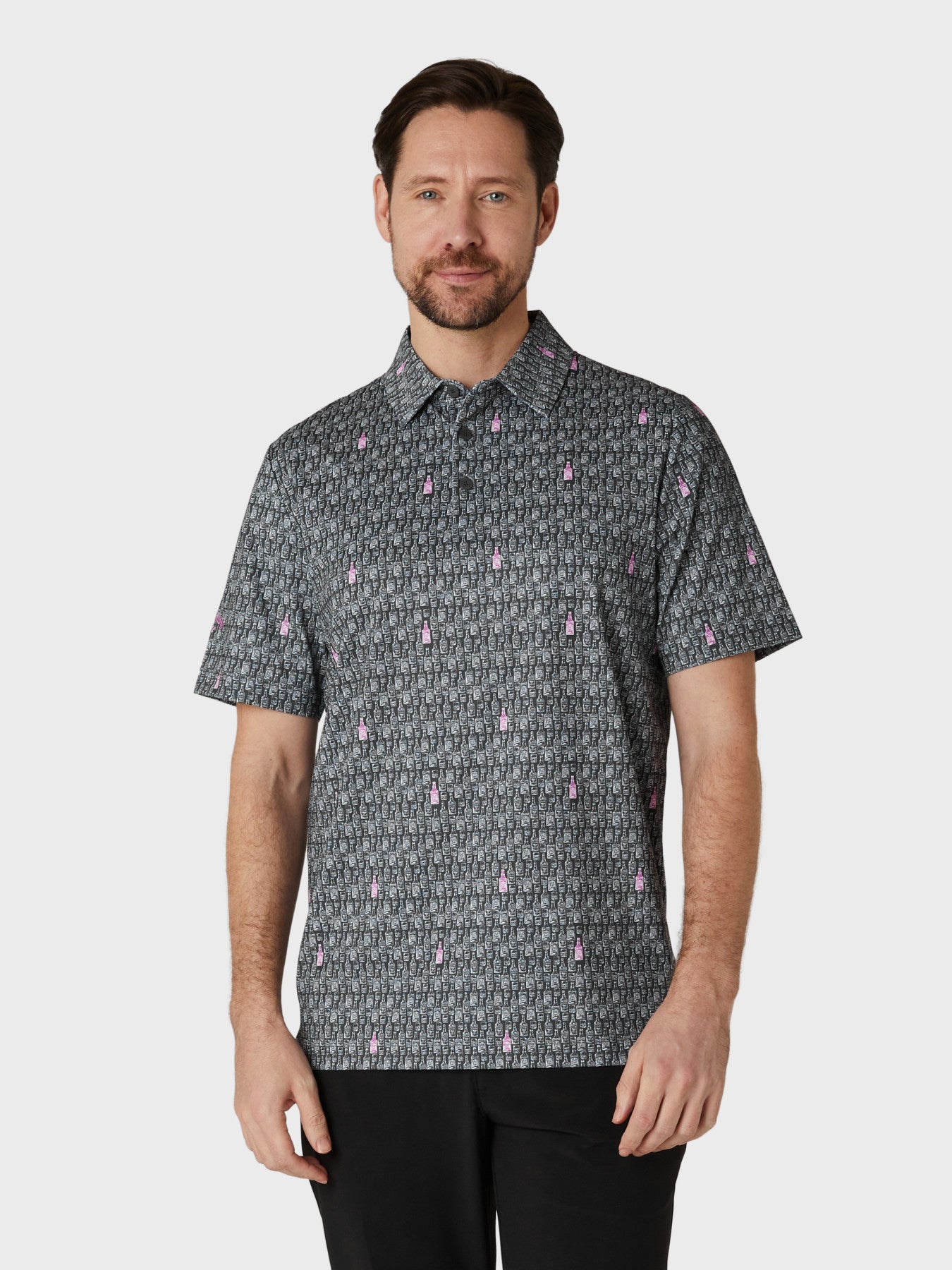 View Short Sleeve All Over Scotch Novelty Print Polo Shirt In Asphalt information