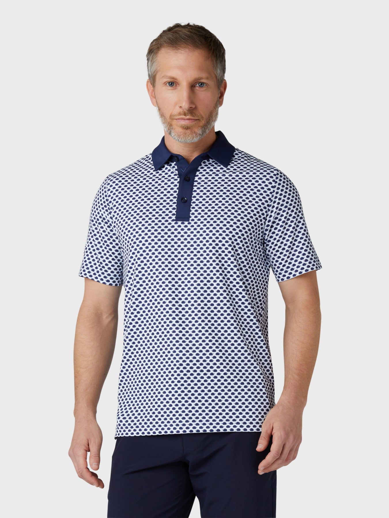 View Mens Hedgehog Geo Print Polo In Peacoat information