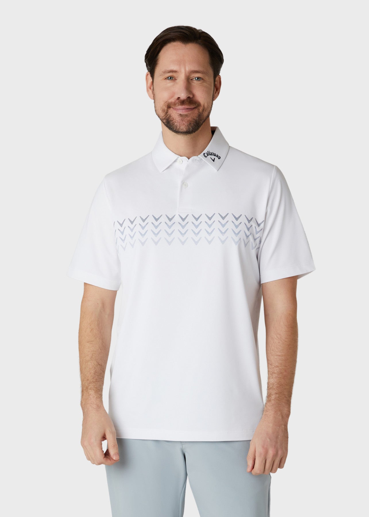 View Short Sleeve Trademark Chev Block Print Polo Shirt In Bright White information
