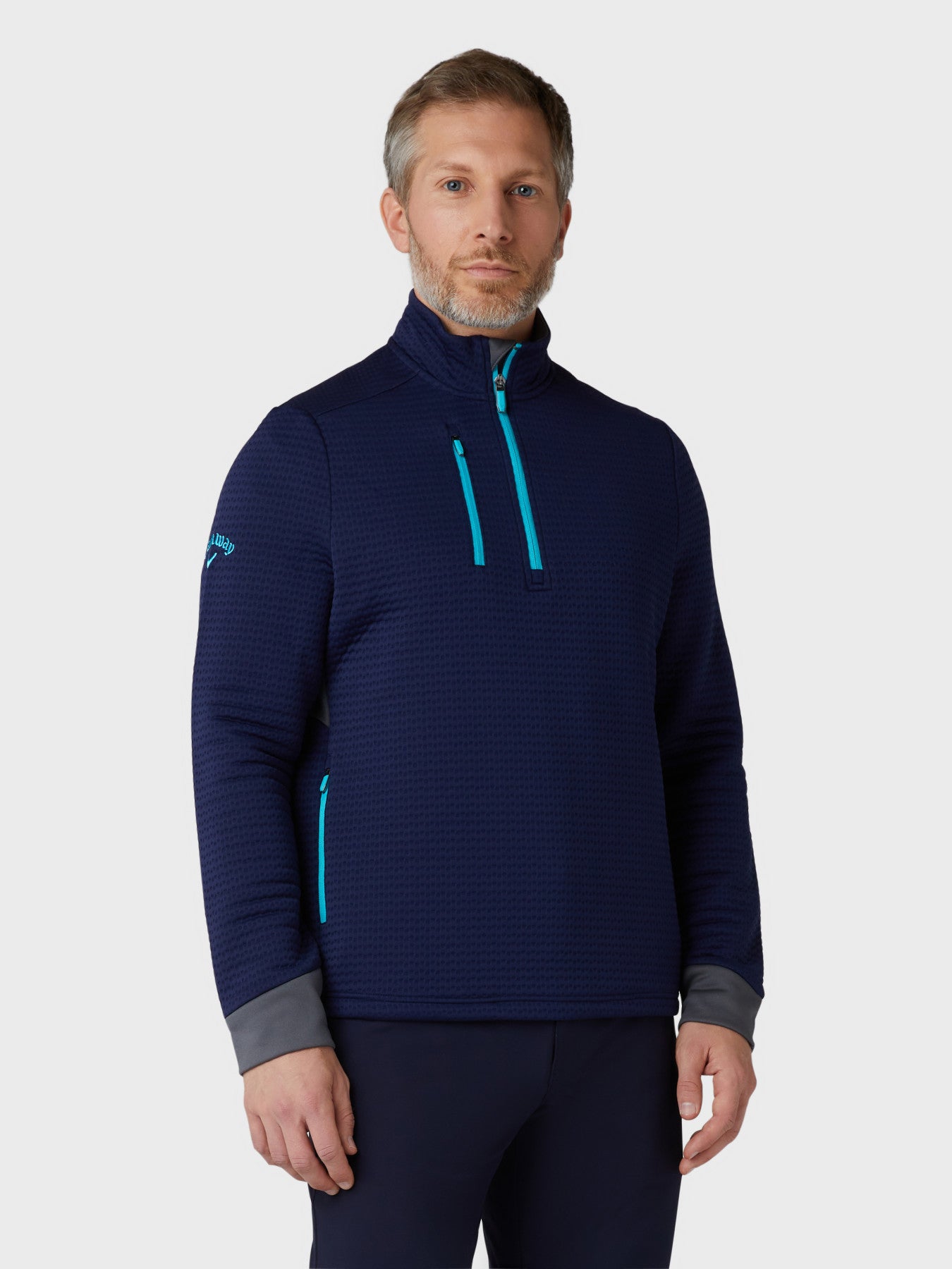 View Mens Midweight Textured 14 Zip Fleece In PeacoatScuba Blue PeacoatScuba Blue XL information