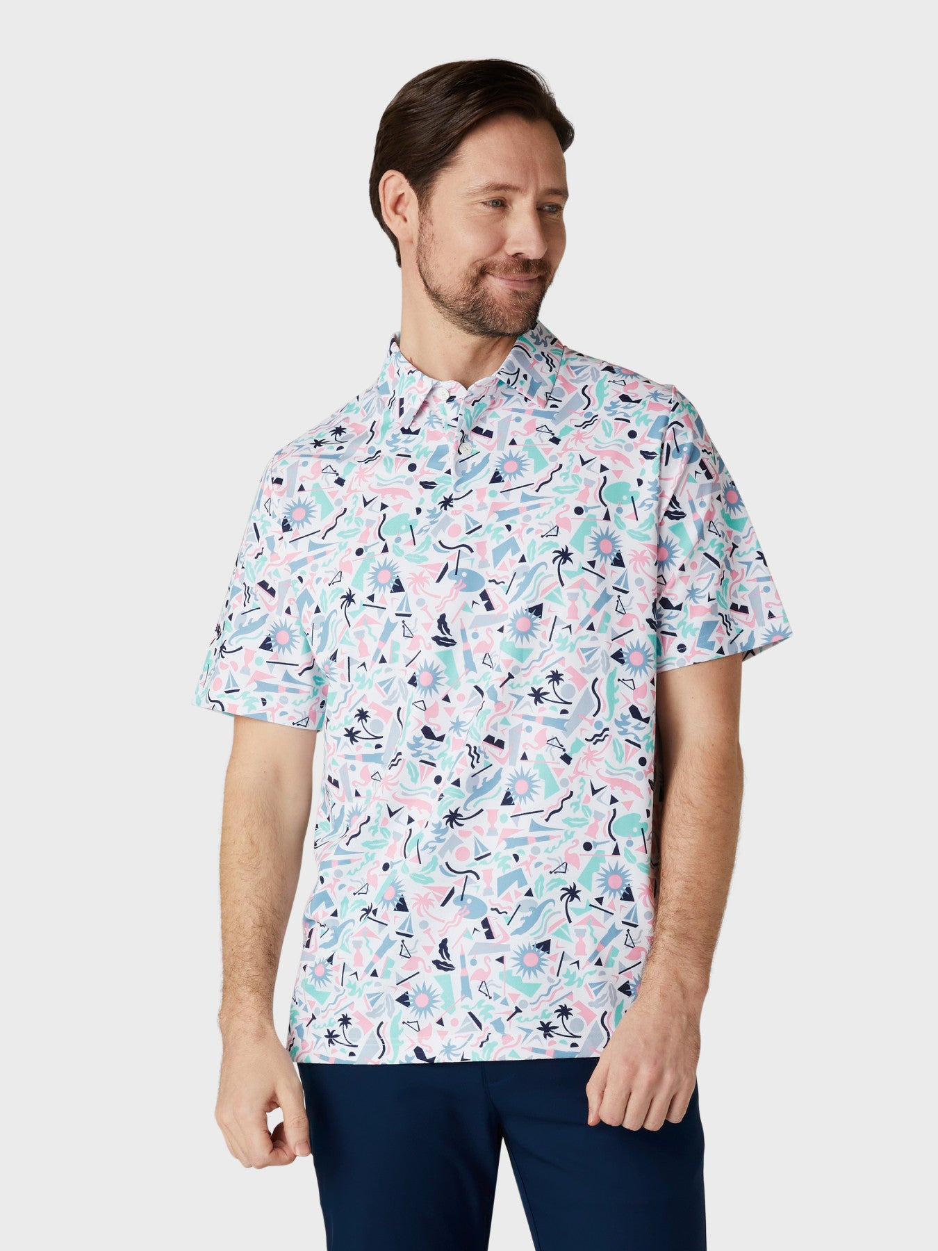 View Short Sleeve Florida Abstract Novelty Print Polo Shirt In Bright White information