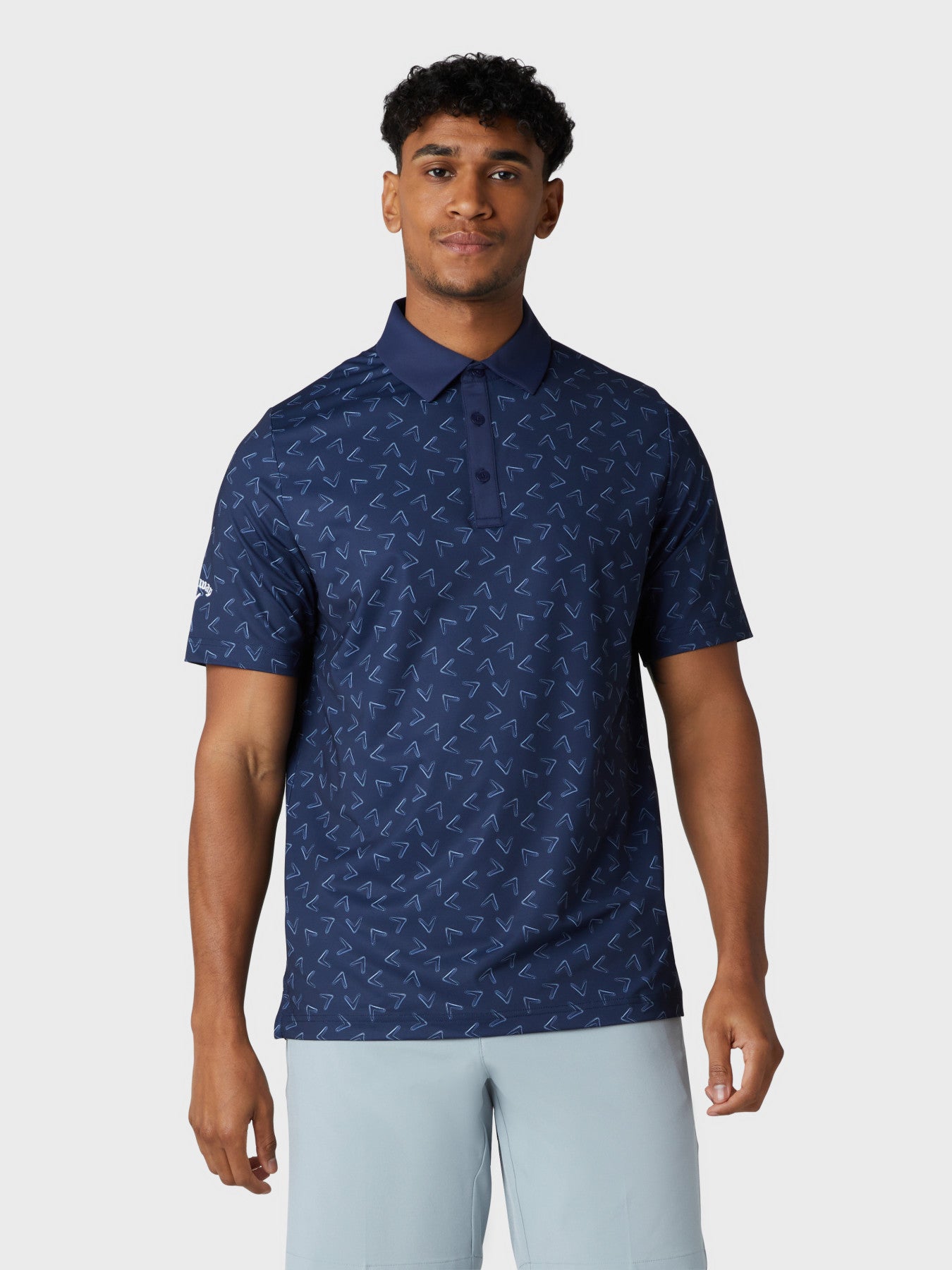 View Short Sleeve Chev Trademark Print Polo Shirt In Peacoat information