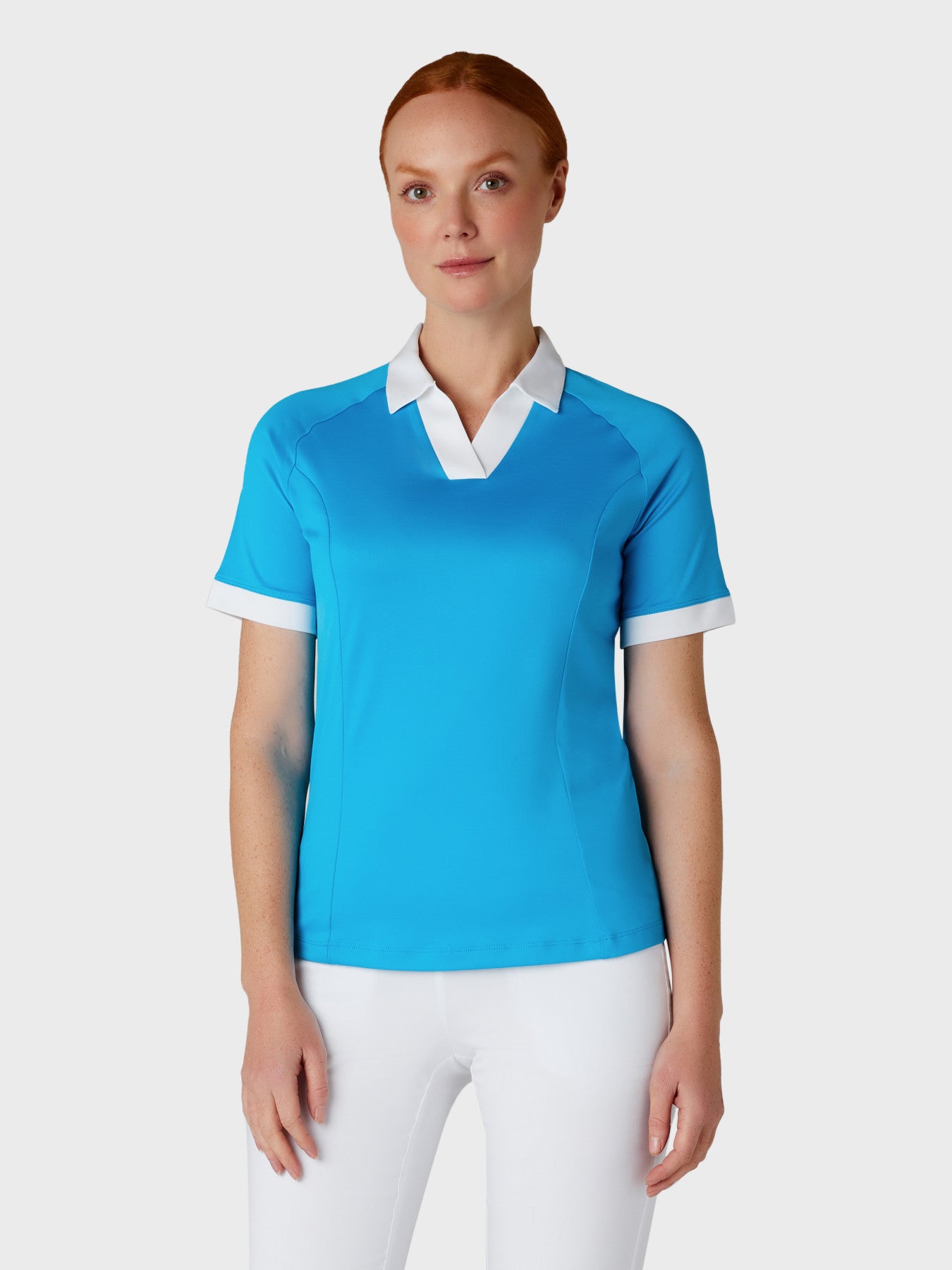 View Womens VPlacket Colourblock Polo Top In Vivid Blue information