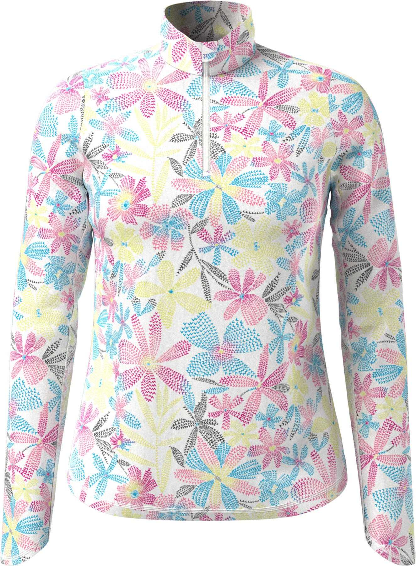 View Womens Chevron Floral Print Golf Shirt In Brilliant White information