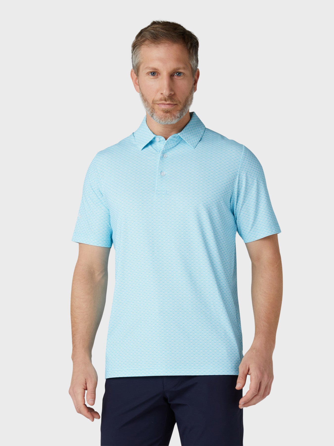 View Mens All Over Tradmark Print Polo In Scuba Blue information