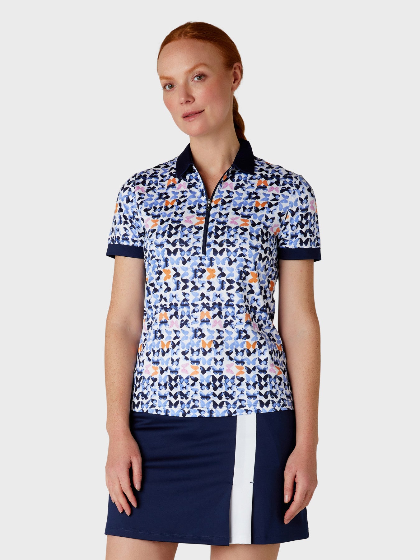View Womens Metamorphosis Butterfly Pattern Short Sleeve Golf Polo Shirt I information