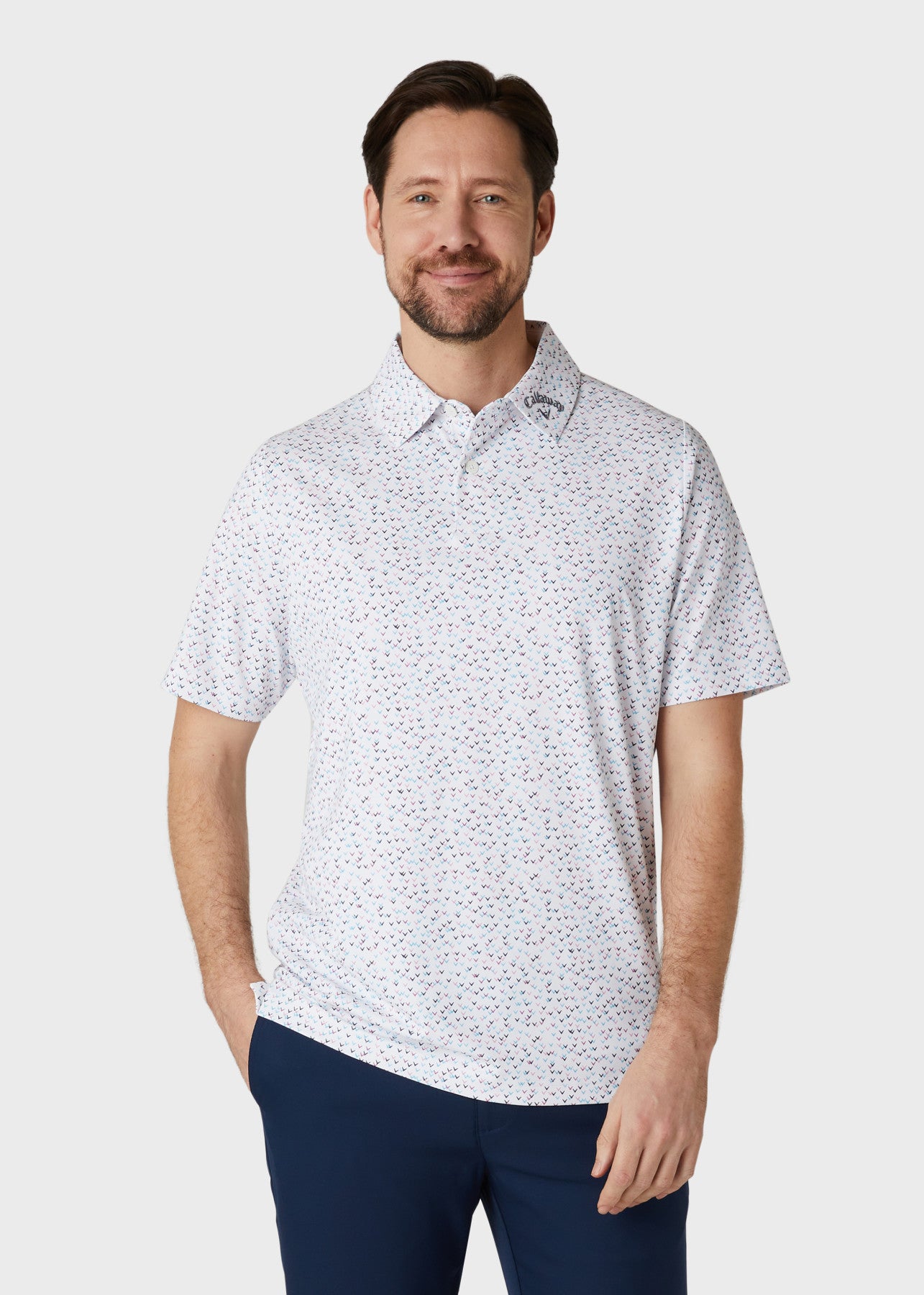 View Short Sleeve Chev All Over Confetti Print Polo Shirt In Bright White information