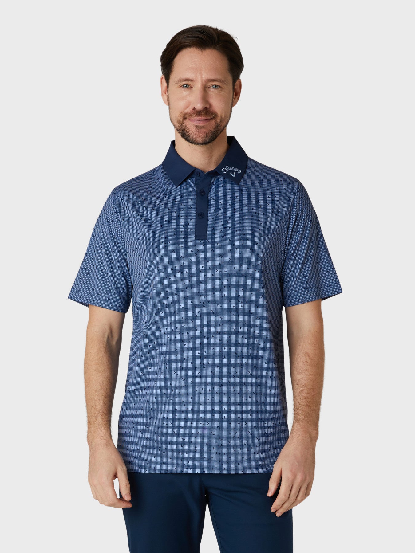 View Short Sleeve Chev All Over Trademark Print Polo Shirt In Peacoat information