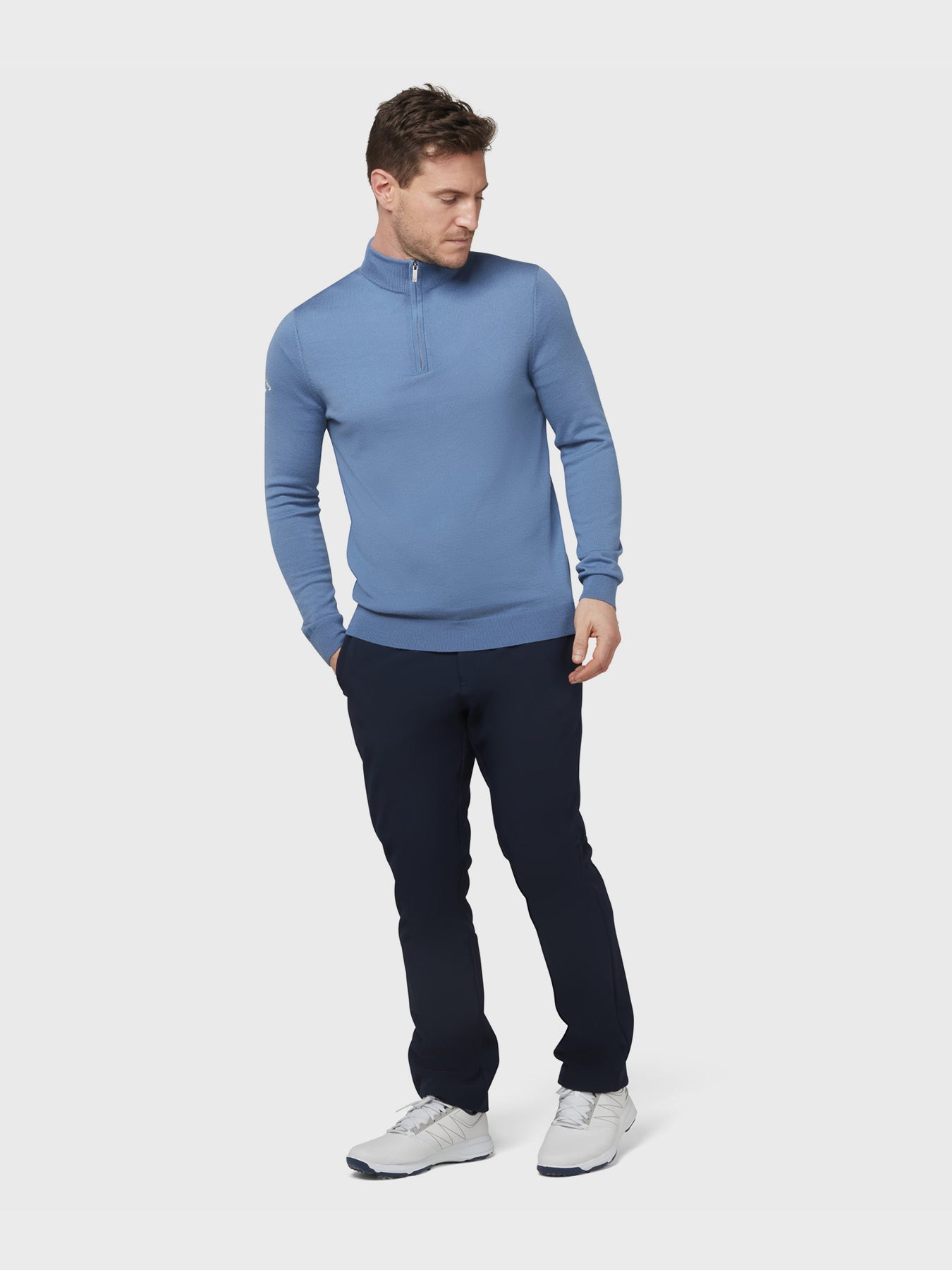 View Quarter Zip Merino Sweater In Blue Horizon Blue Horizon L information