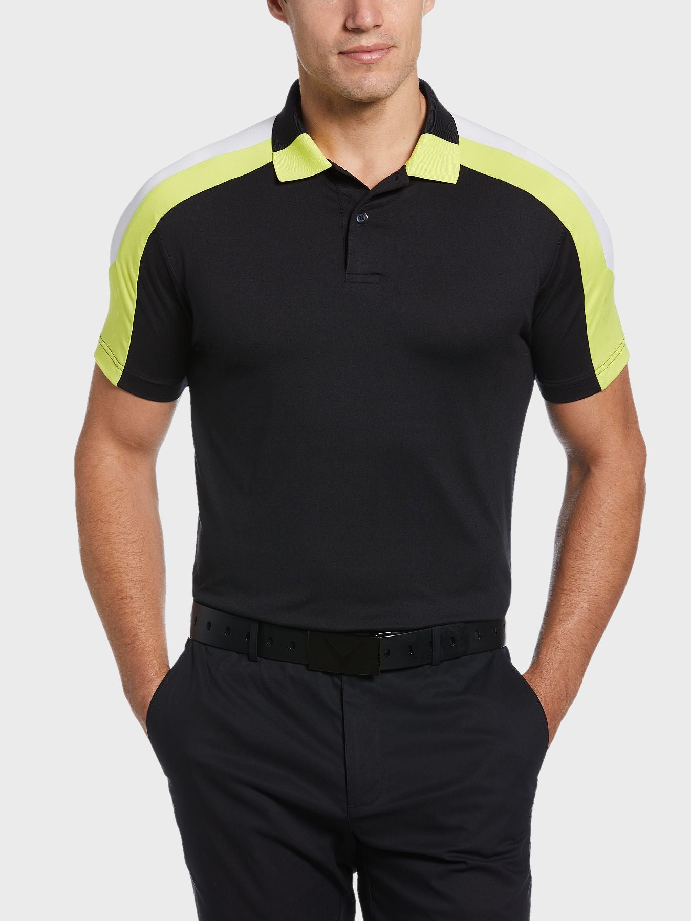 View Digital Linear Block Polo In Caviar information