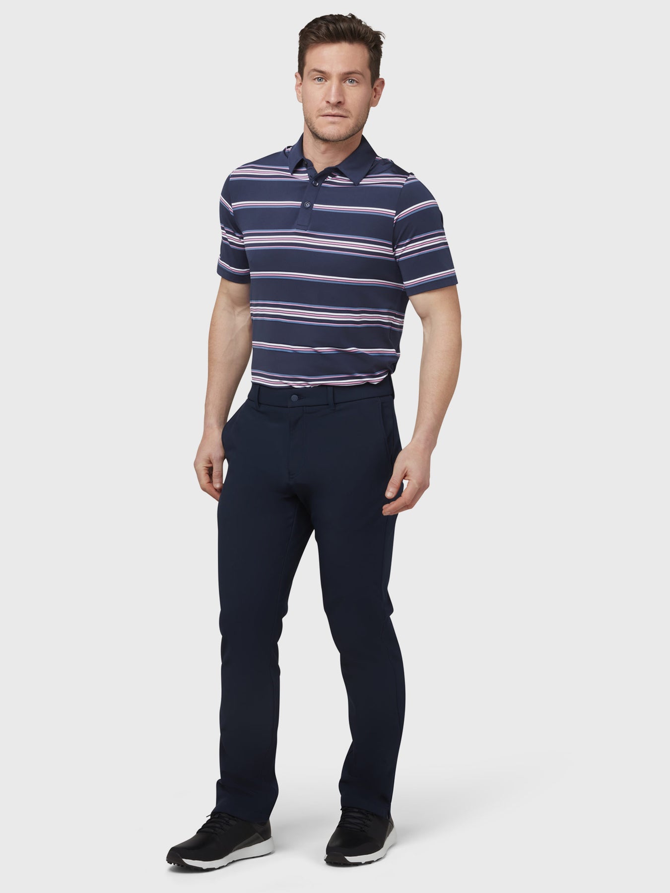 View Resort Ventilated Stripe Golf Polo In Peacoat Peacoat XL information