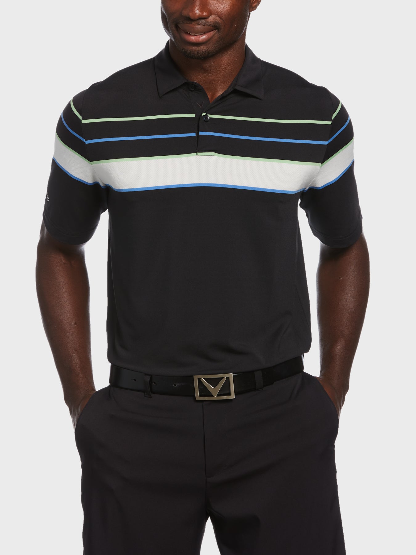 View Resort Ventilated Shoulder Block Polo In Caviar Caviar S information