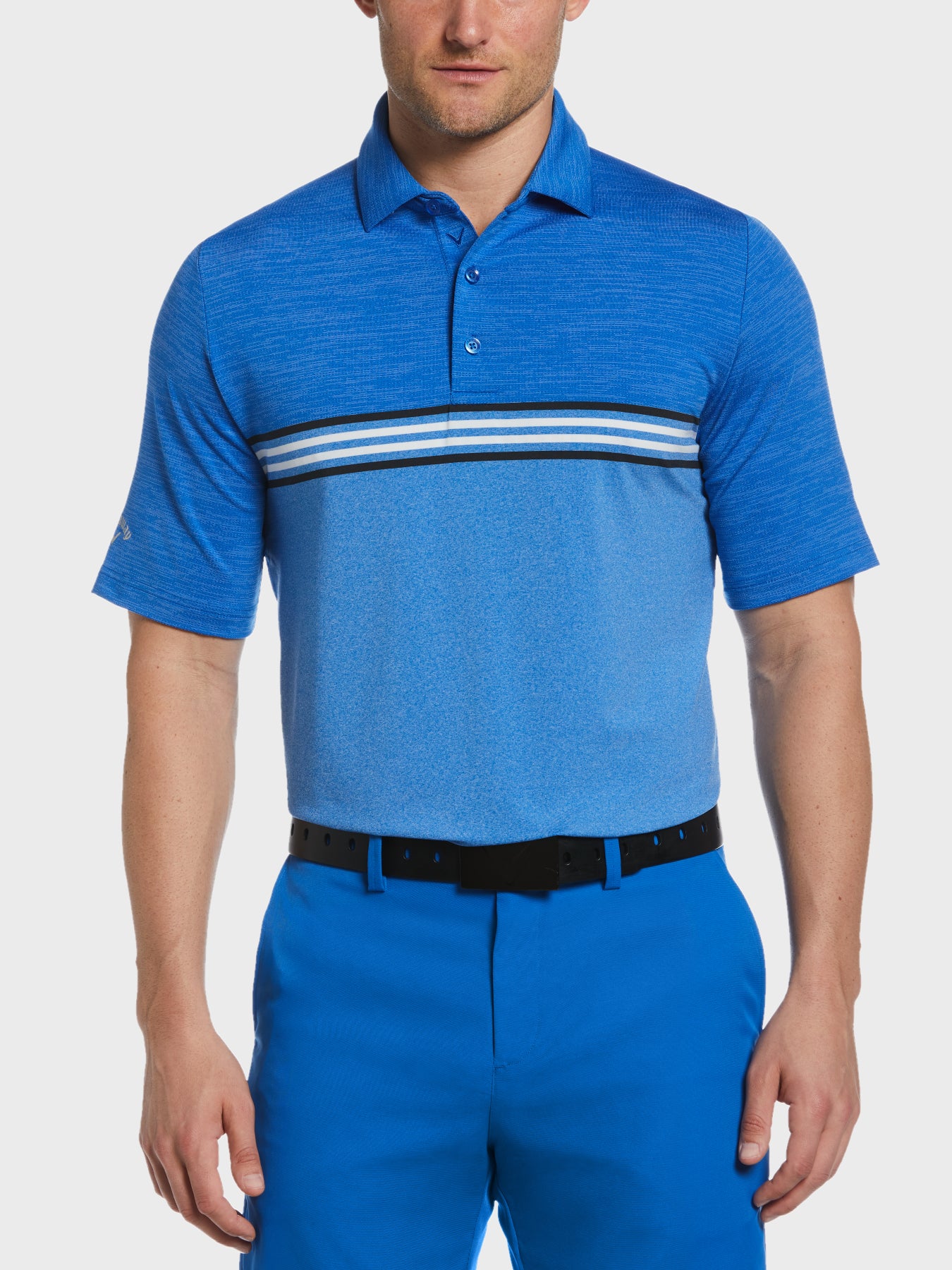 View Heathered Chest Stripe Polo In Magnetic Heather Magnetic Htr XXL information