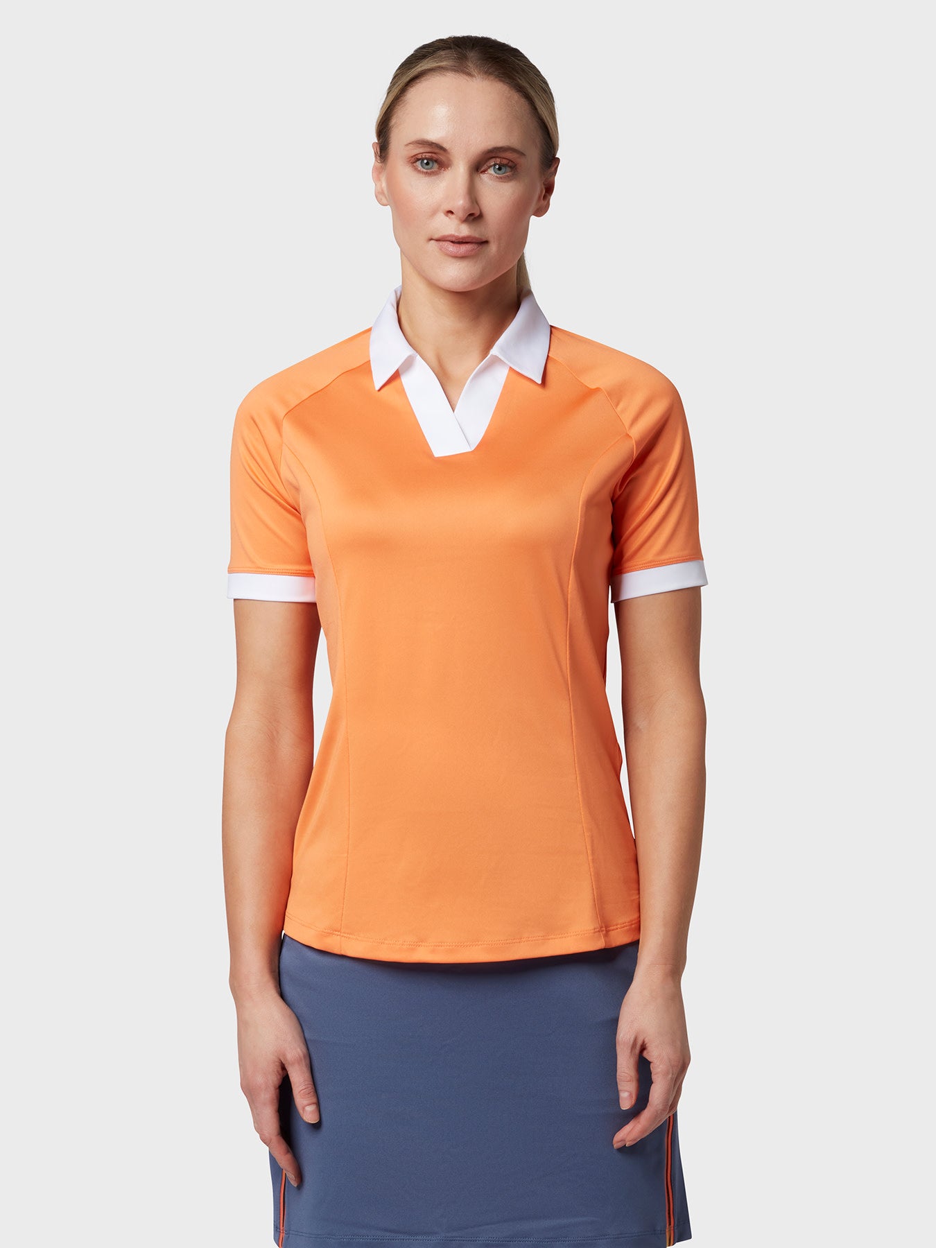 View VPlacket Colourblock Womens Polo In Nectarine Nectarine M information