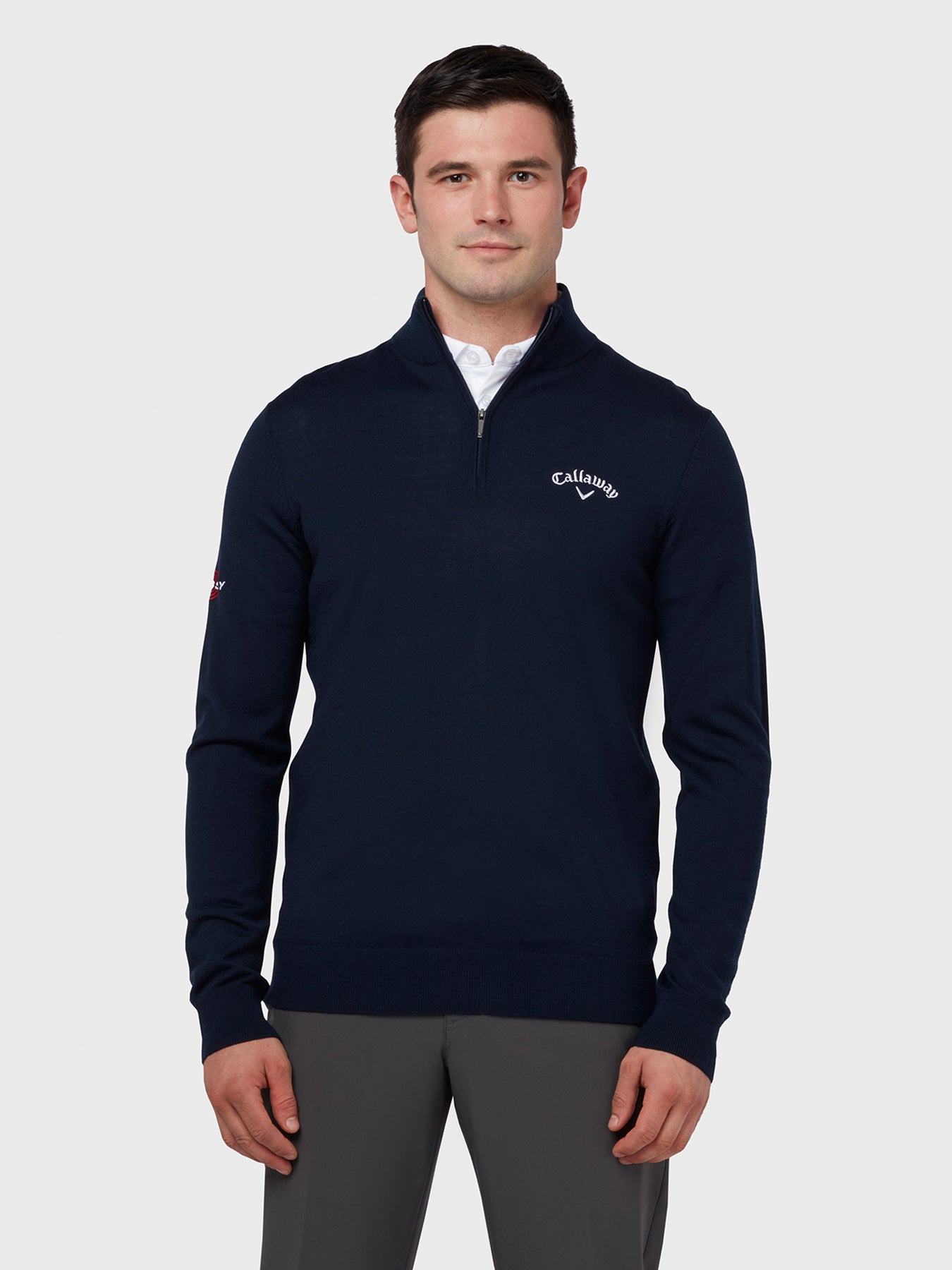 View Quarter Zip Blended Merino Sweater In Navy Blue Navy Blue XL information