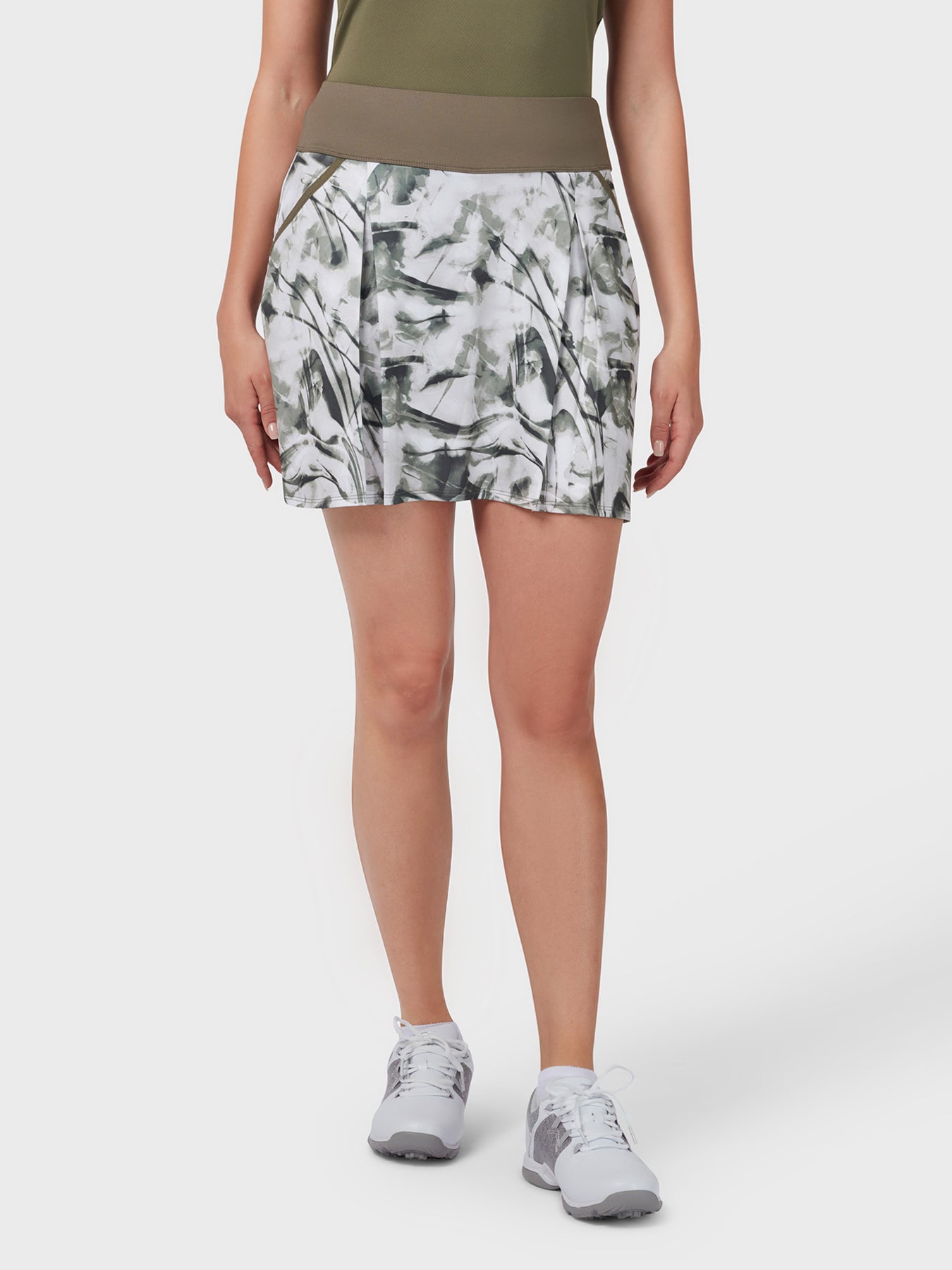 View Womens Nature Printed Skort In Olive Print Brilliant White L information