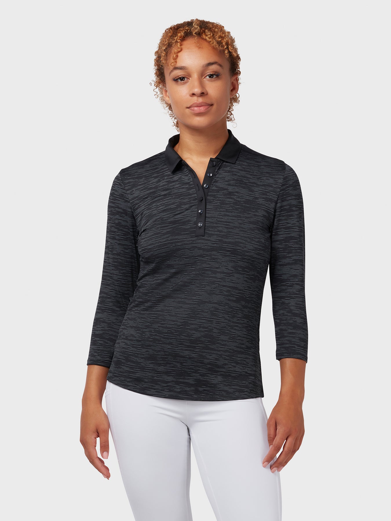 View 34 Length Sleeve Womens Polo In Caviar Caviar XS information