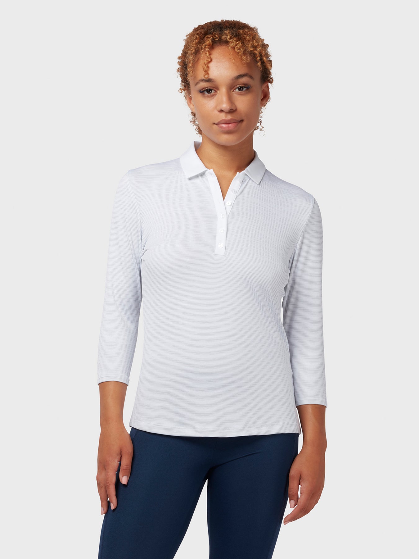 View 34 Length Sleeve Womens Polo In Brilliant White information