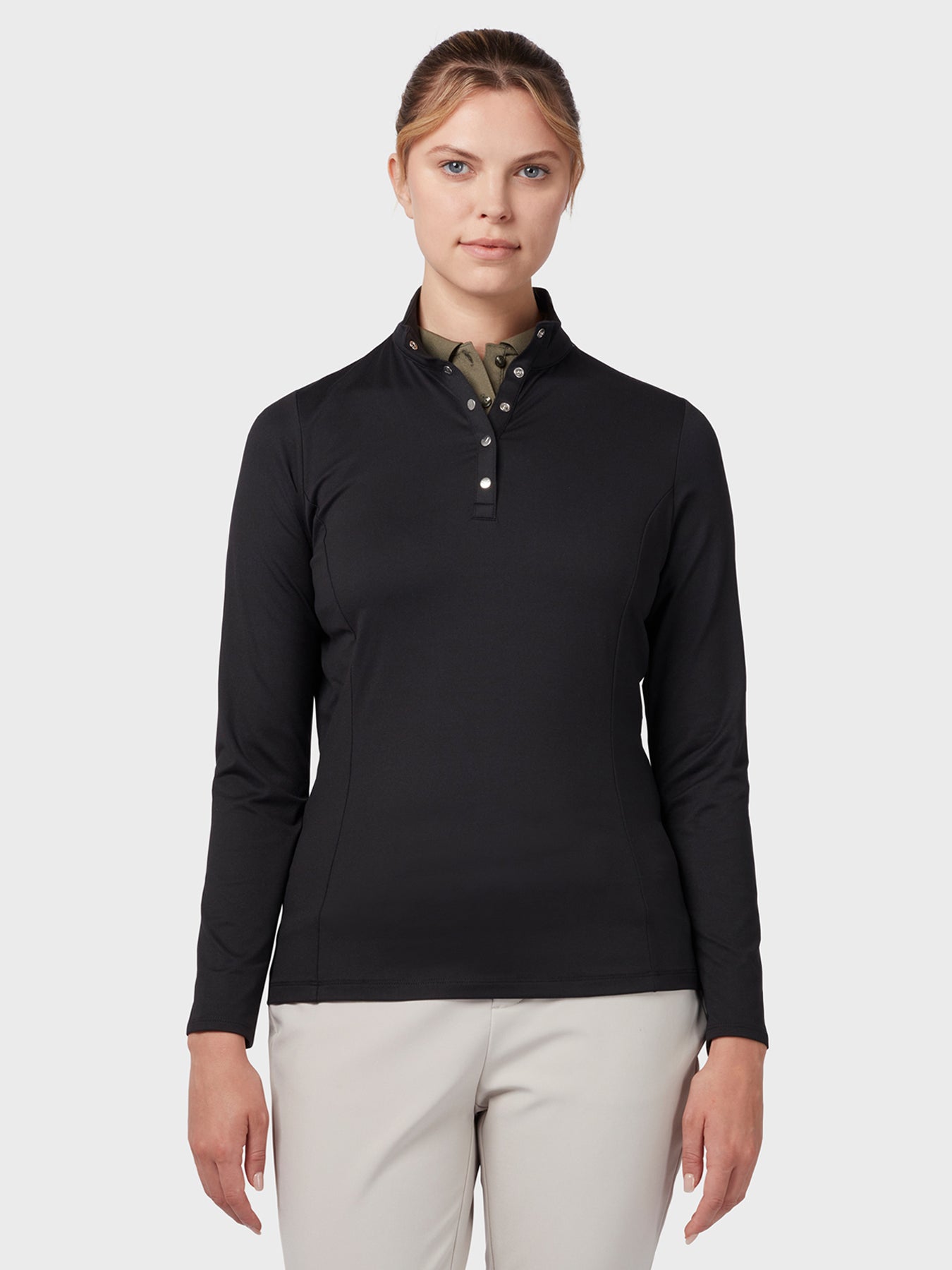 View Womens Thermal Longsleeve Fleece Back Jersey Polo In Caviar Caviar XS information