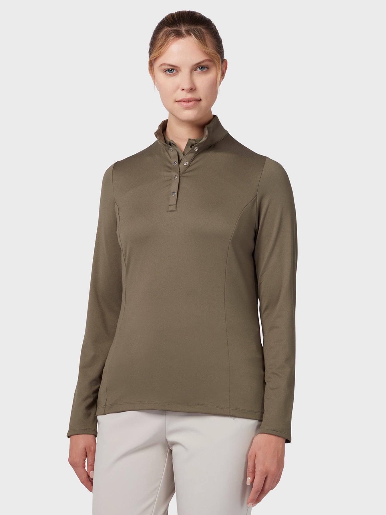 View Womens Thermal Longsleeve Fleece Back Jersey Polo In Industrial Green information