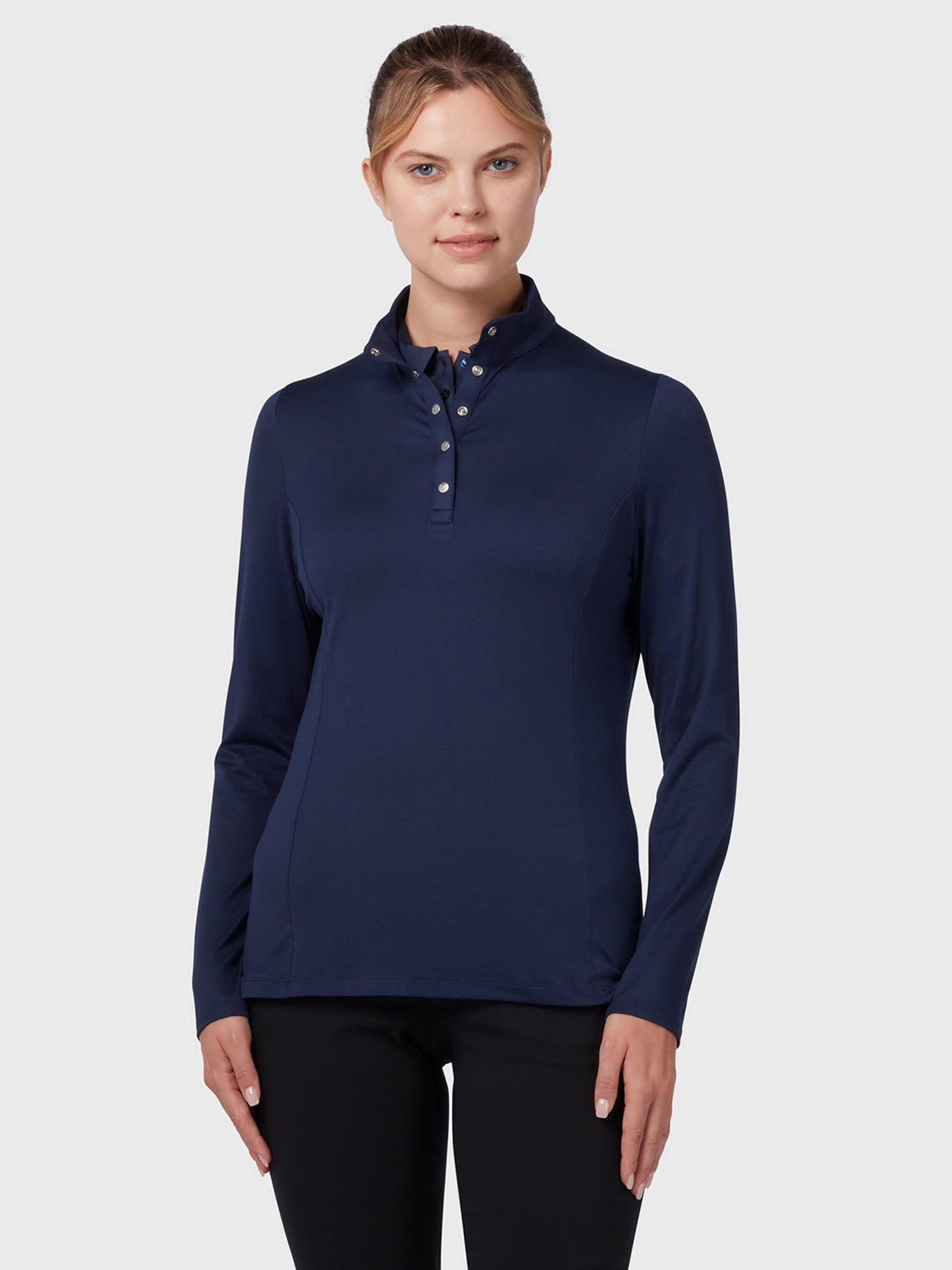 View Womens Thermal Longsleeve Fleece Back Jersey Polo In Peacoat Peacoat XS information